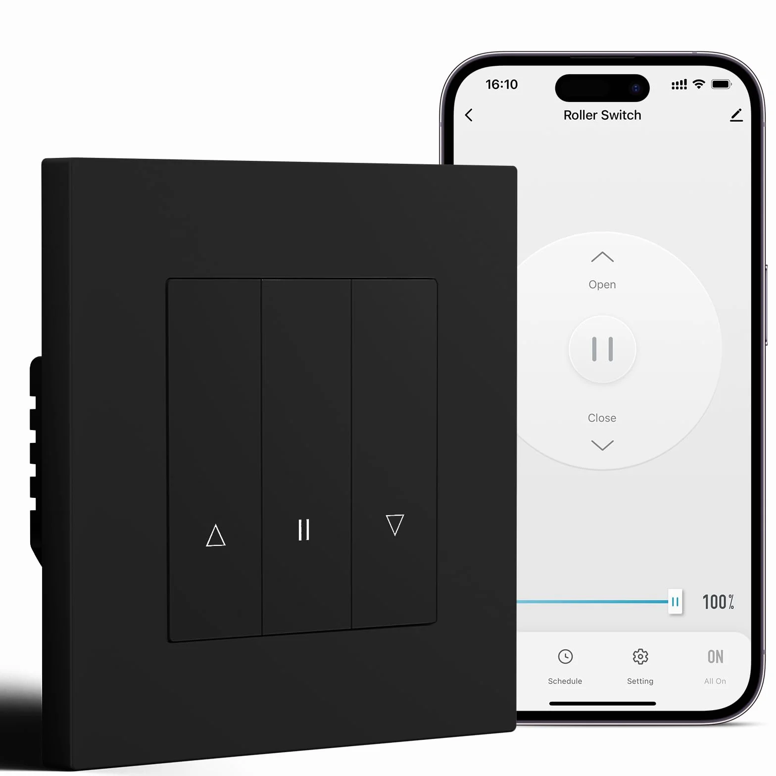 BSEED Smart Zigbee Interruptor para Persianas Compatible con Alexa/Google Home/Tuya,Smart Interruptor Empotrado Marco de PC con Temporizador(Requiere Cable Neutro y Gateway Hub),Negro