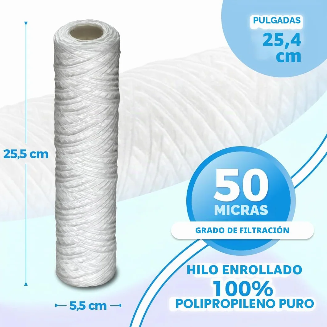 Cartucho filtrante de 10 pulgadas, hilo enrollado, 50 micras, paquete de 10 unidades