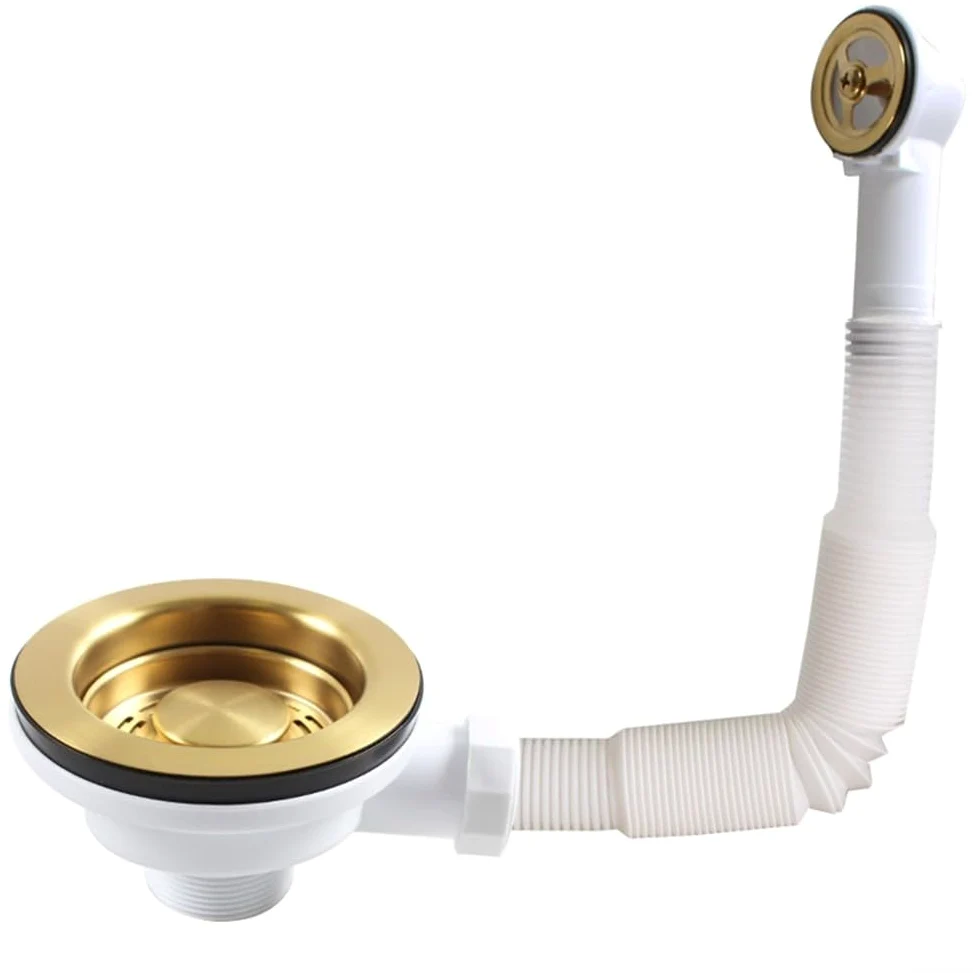 Feegow Colador de desagüe para fregadero de cocina con acabado dorado, 114 mm, chapado en oro, con desbordamiento, antiobstrucción