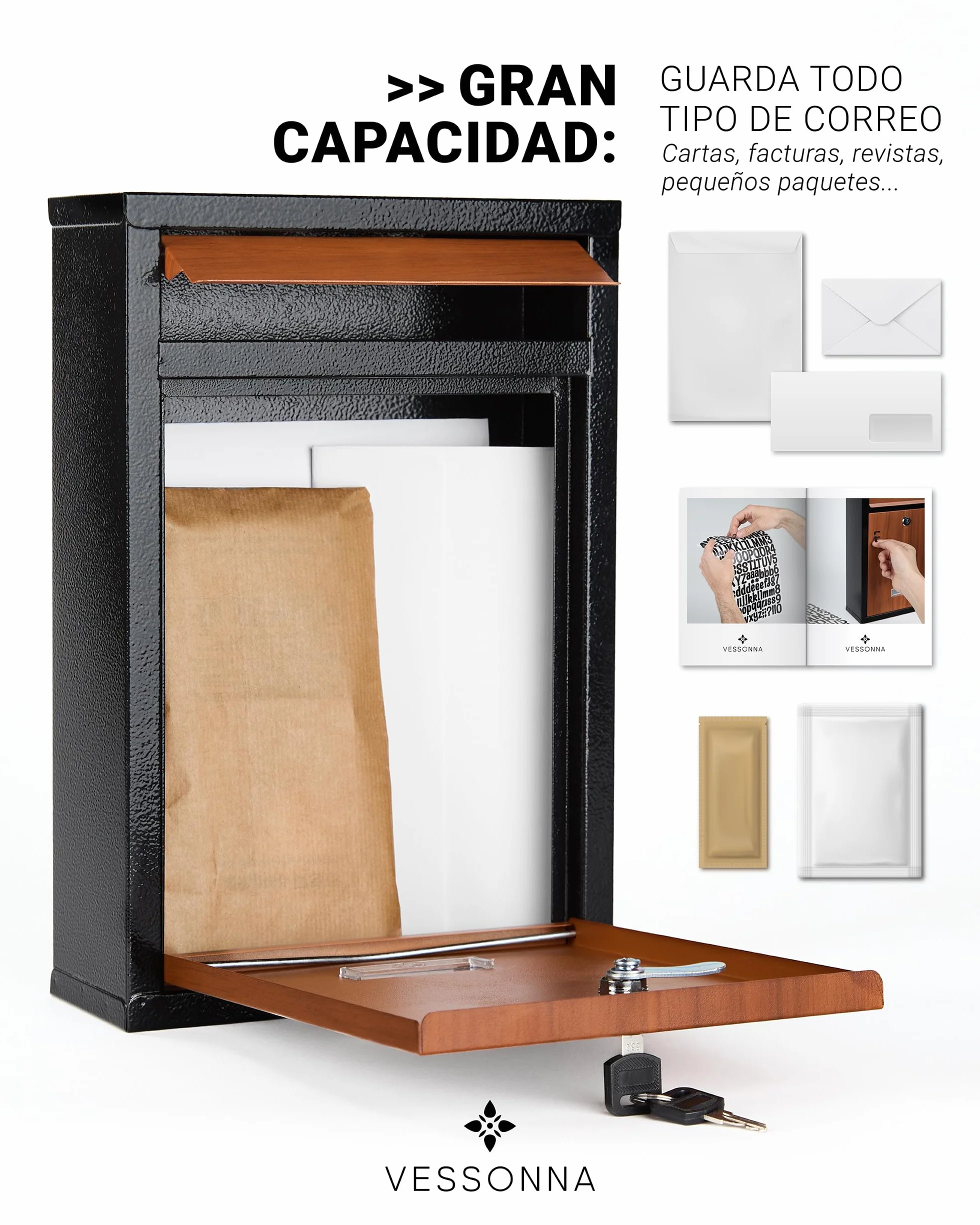 Buzon Exterior de Acero Tamaño M (DIN A4) | Buzones de Correos Exterior con Ventana de Visualización, Pegatinas Personalizables y Diseño Resistente a la Intemperie