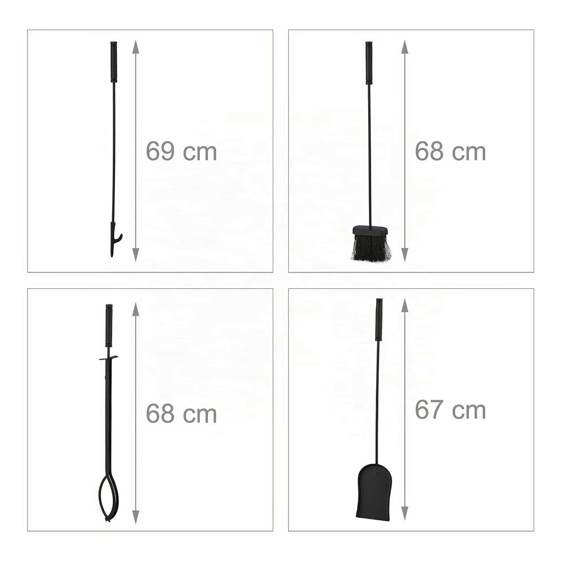 Relaxdays Accesorios Chimenea 5 Piezas, Juego de Estufa con Atizador, Pinzas, Escoba, Pala y Soporte, Negro/Marrón