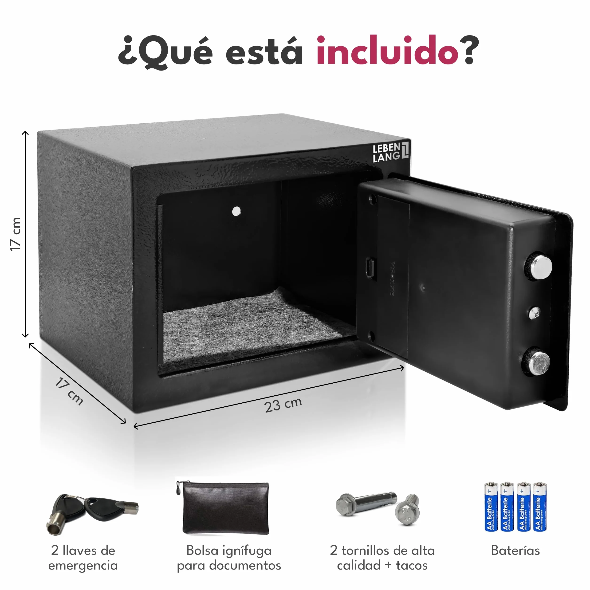 LEBENLANG Caja fuerte pequeña 5L para hogar con cerradura de combinación y bolsa ignífuga