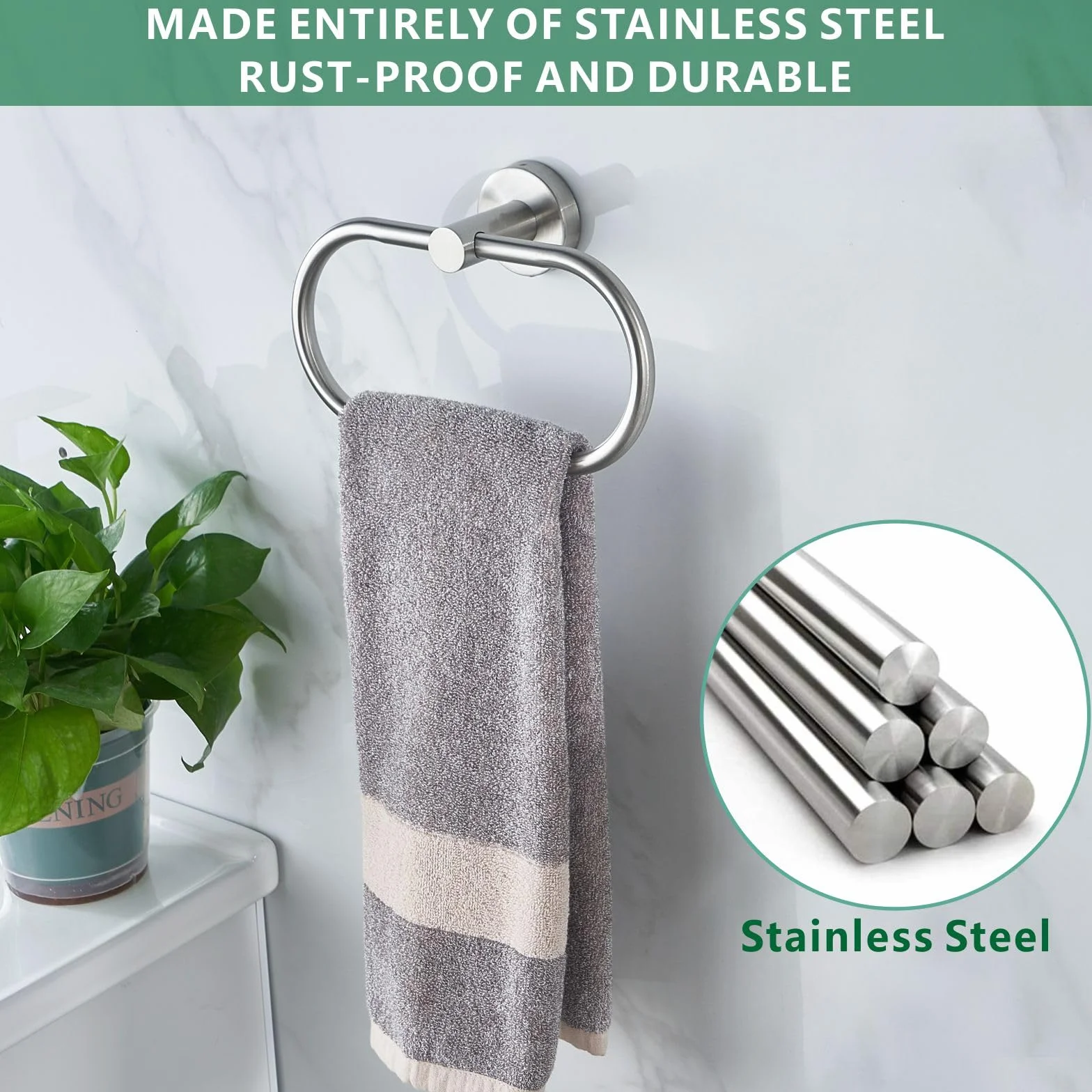 Toallero de Baño Perforado de Acero Inoxidable, Anillo de Toalla Níquel Cepillado para Pared, Accesorio Moderno