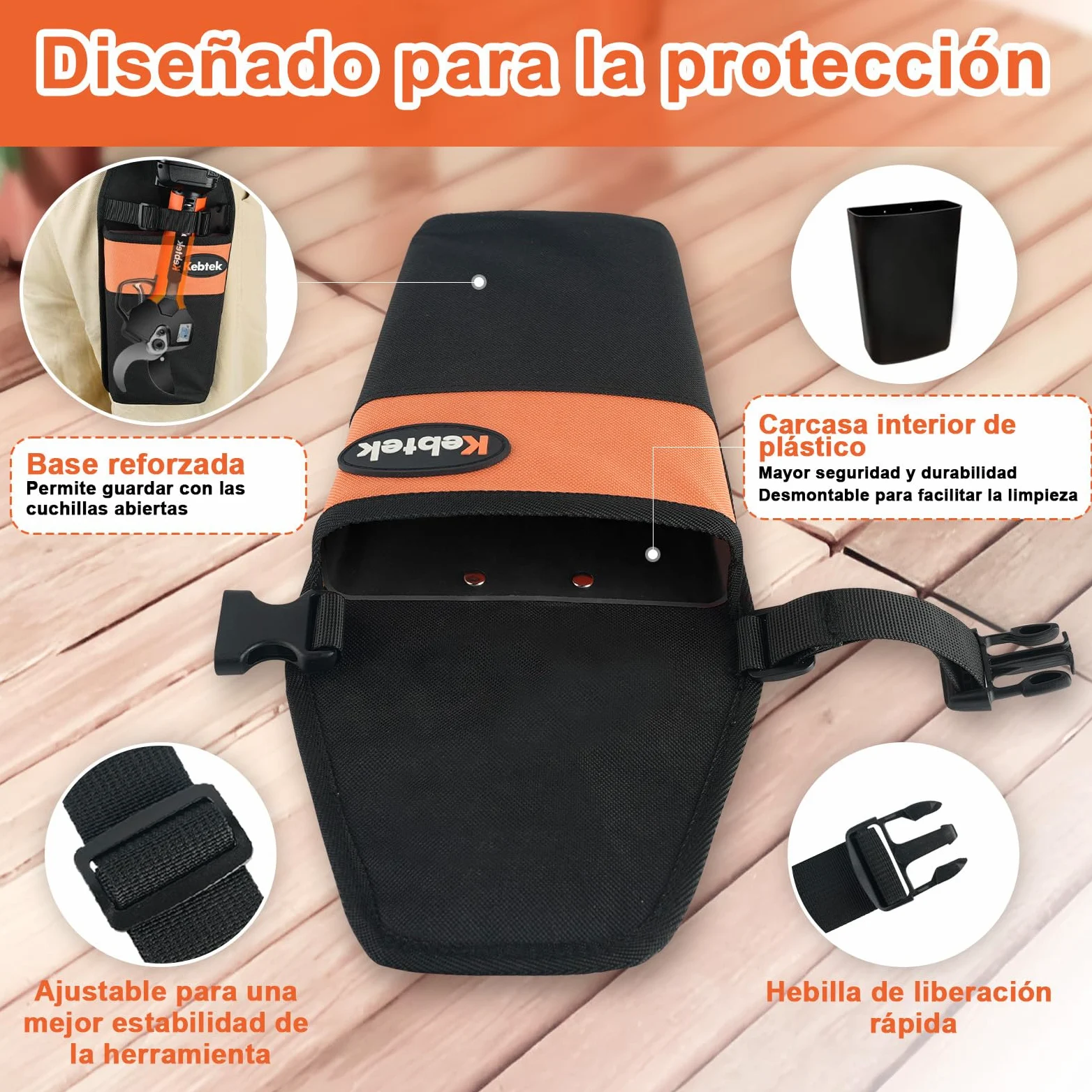Kebtek Bolsa de Herramientas Duradera para Tijeras de podar, versión más Gruesa, Forro de plástico, Funda de podadora añadida con cinturón Ajustable de liberación rápida y Hebilla magnética de