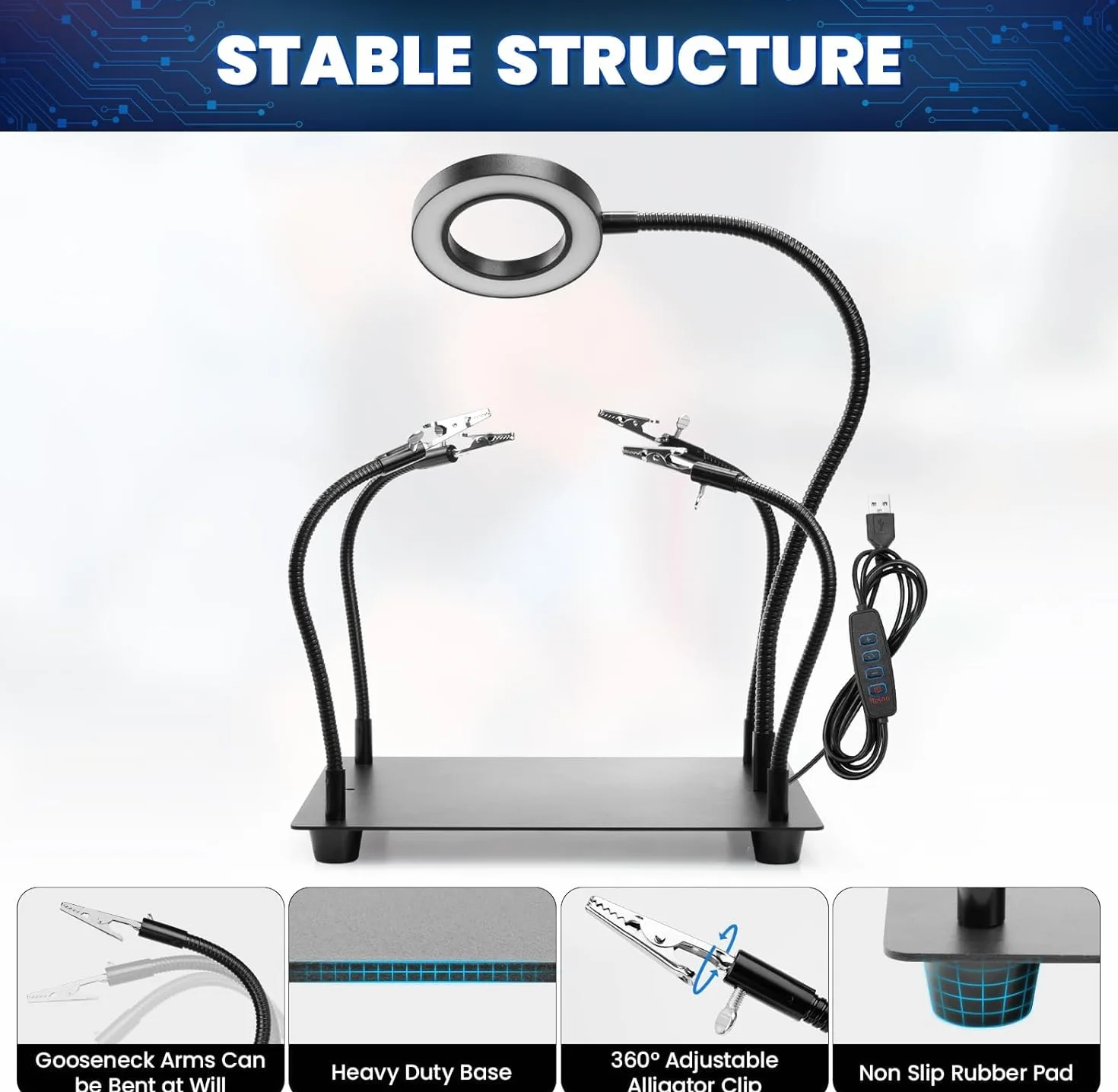 Tercera mano para soldar, ayuda de soldadura Tercera mano con luz de lupa 6X, estación de soldadura con 4 brazos flexibles y lupa con lámpara LED, ayuda de soldadura para soldadores, fabricantes de