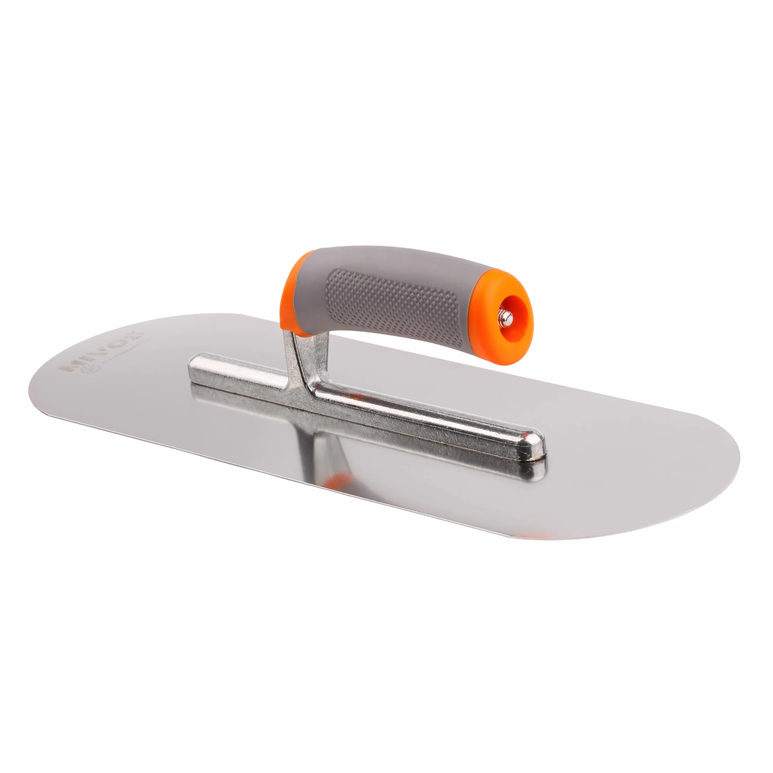 MIVOS Llana Alisadora de Acero Inoxidable - 375 x 130 mm - Media Caña - Empuñadura Blanda Ergonómica - Placa Alisadora para Enlucido Y Albañilería - Disco Alisador - MADE IN EU