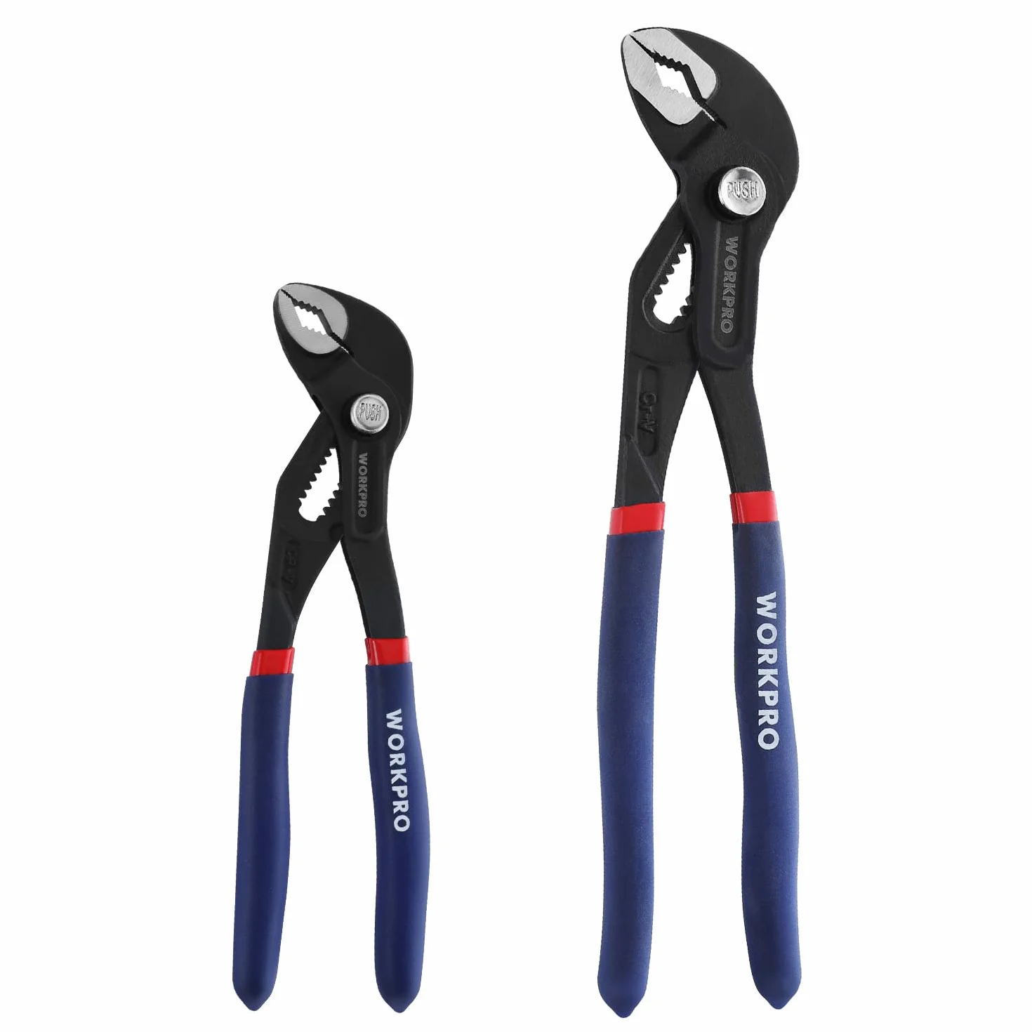 WORKPRO - Pinzas para bomba de agua de 180 mm y 250 mm, asas de manguera ajustables rápidas, conjunto de pinzas de junta deslizante con gran capacidad de mandíbula y mango antideslizante