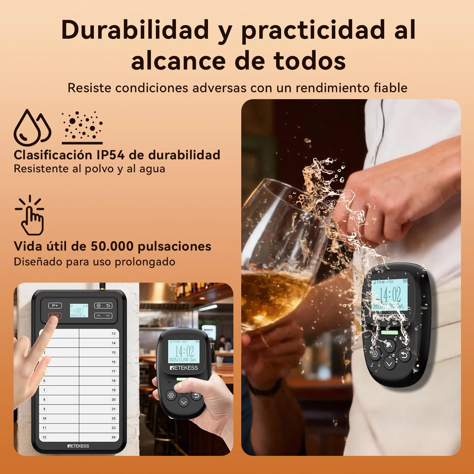 Retekess TD037 Buscapersonas Restaurante Sistema de Llamadas 24 Teclas Intermitente Audible 6 Unidades