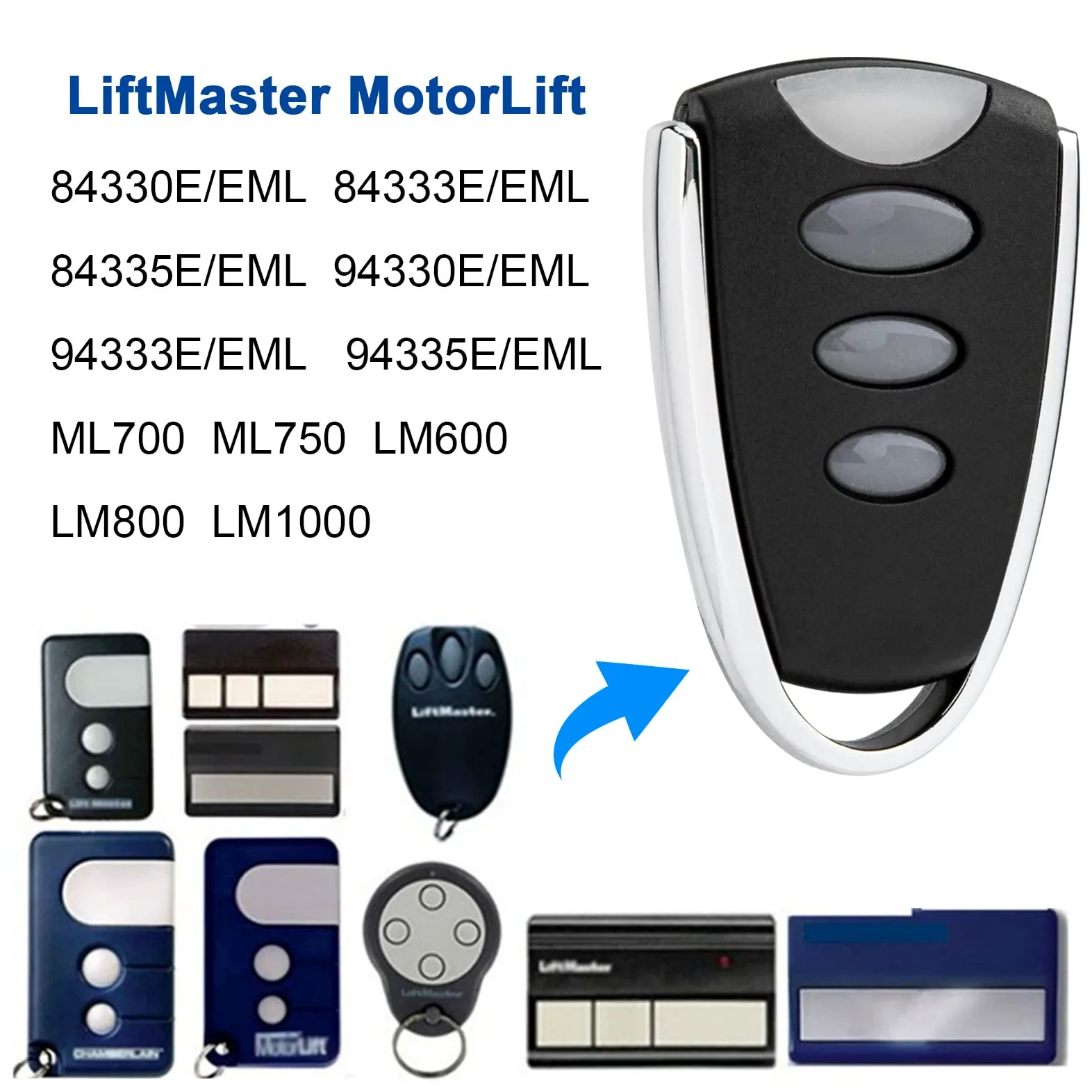 84335EML - Mando a distancia para puerta de garaje MotorLift 500/700/750/850 para puerta de garaje LiftMaster LM1000/LM60/600A/LM800 LiftMaster HC100/260/280/600 SLY300/500/1 000-2pc