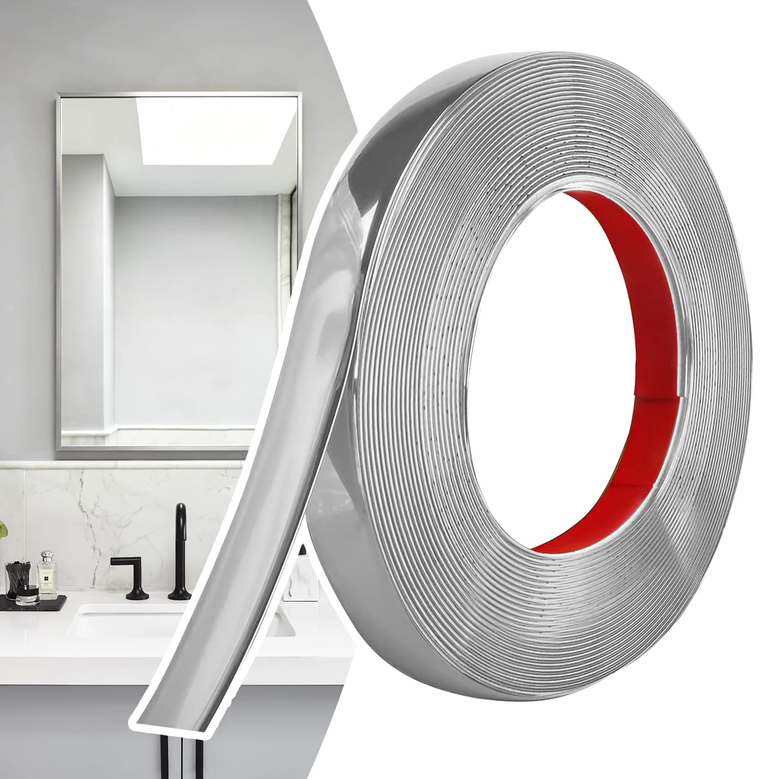Molduras Decorativas Autoadhesivas Plata Mate Despegar y Pegar, Tiras de Pared de PVC Flexibles, Ideales para Paredes, Espejos, Techos, Suelos, Armarios, Azulejos (12M x 2cm)