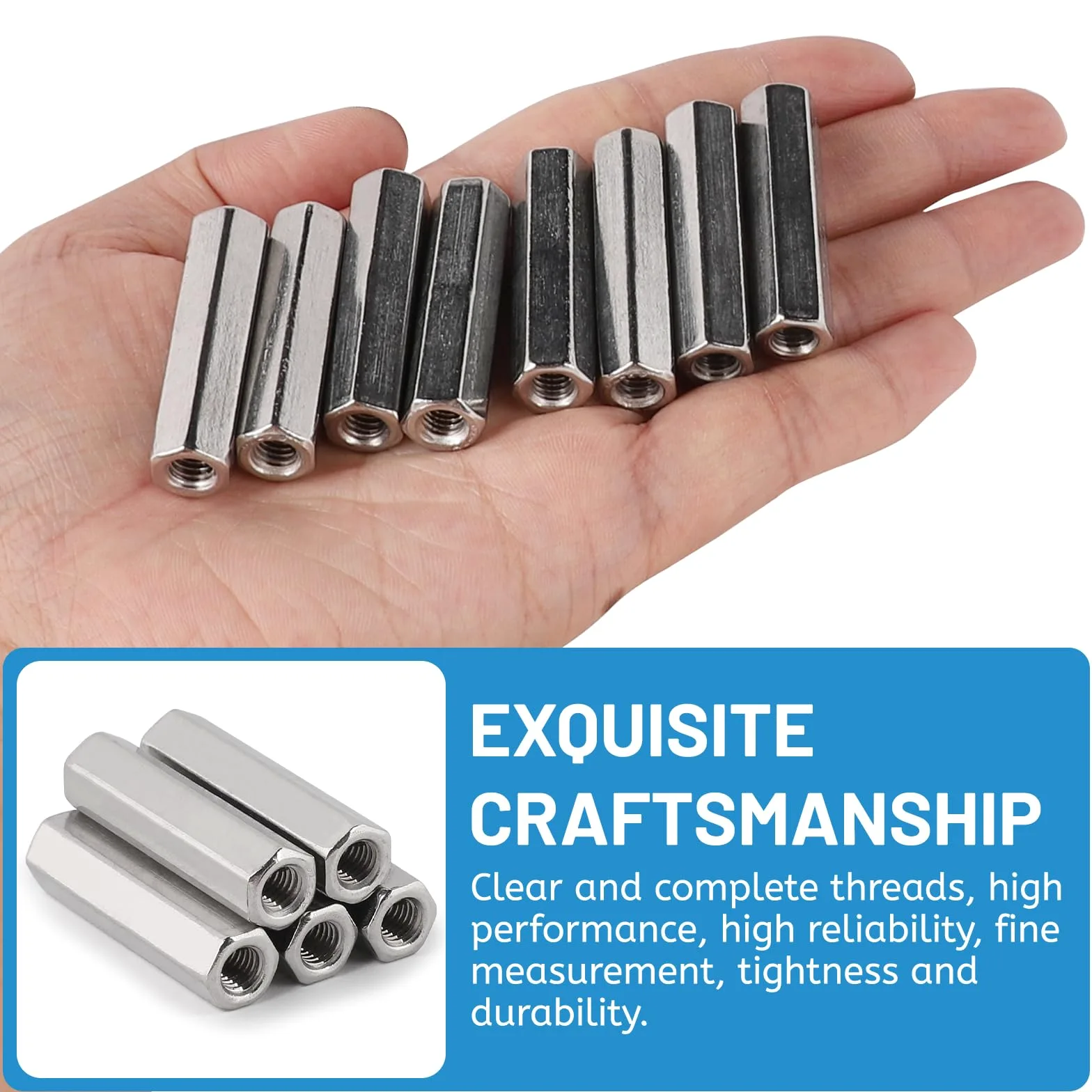 LALAGO 20 Piezas M6 x 40mm Tuercas de Unión Largas de Acero Inoxidable VA V2A A2, Tuerca para Atornillar Manguitos de Unión Hexagonales, Tornillos de Tuerca Cruzados Manguitos Roscados