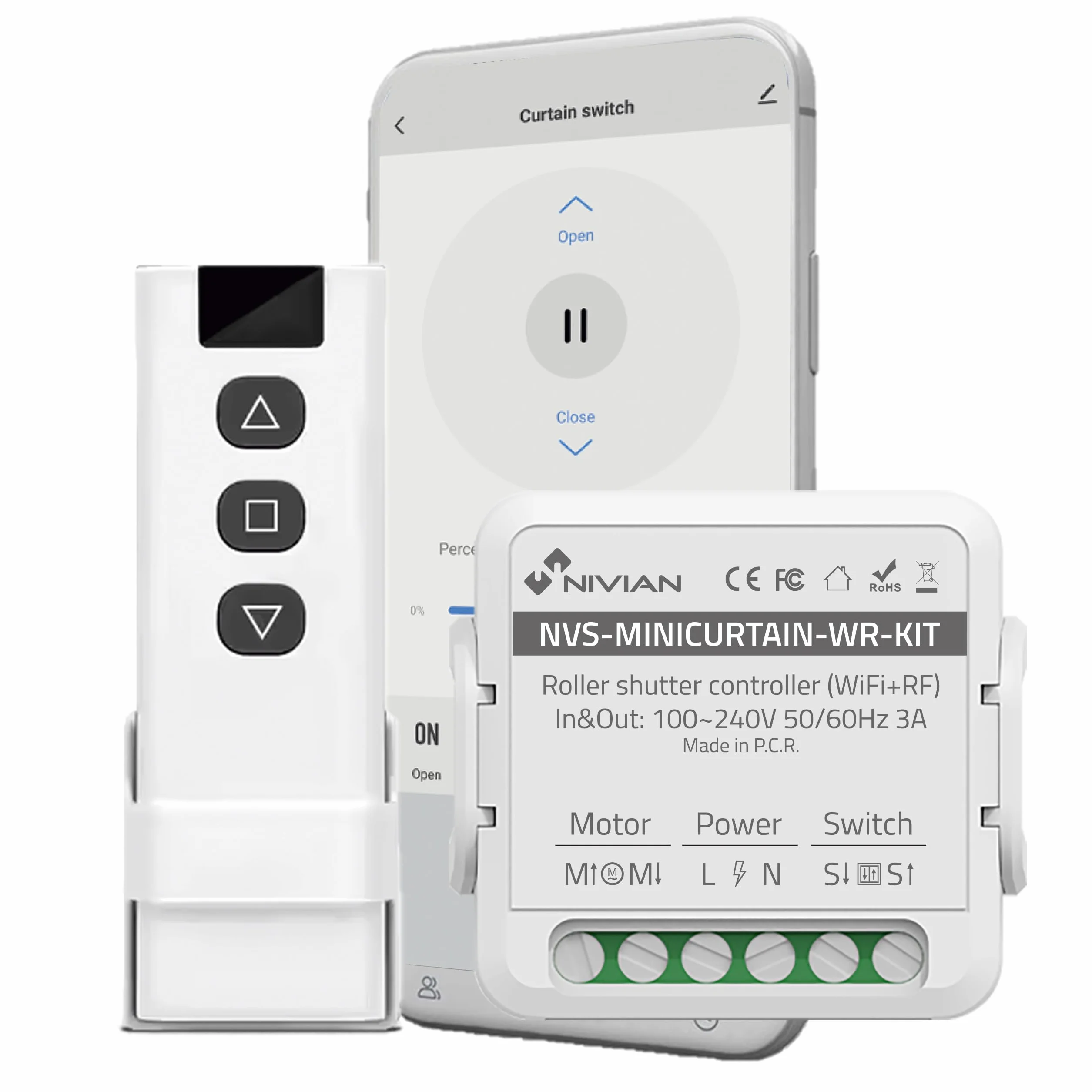 NIVIAN Controlador WiFi para Motor de Persianas con Mando RF. Control Remoto App Tuya. Interruptor Persiana WiFi Programación Horaria, Temporizador y Medición de Consumo. Compatible con Alexa y Google