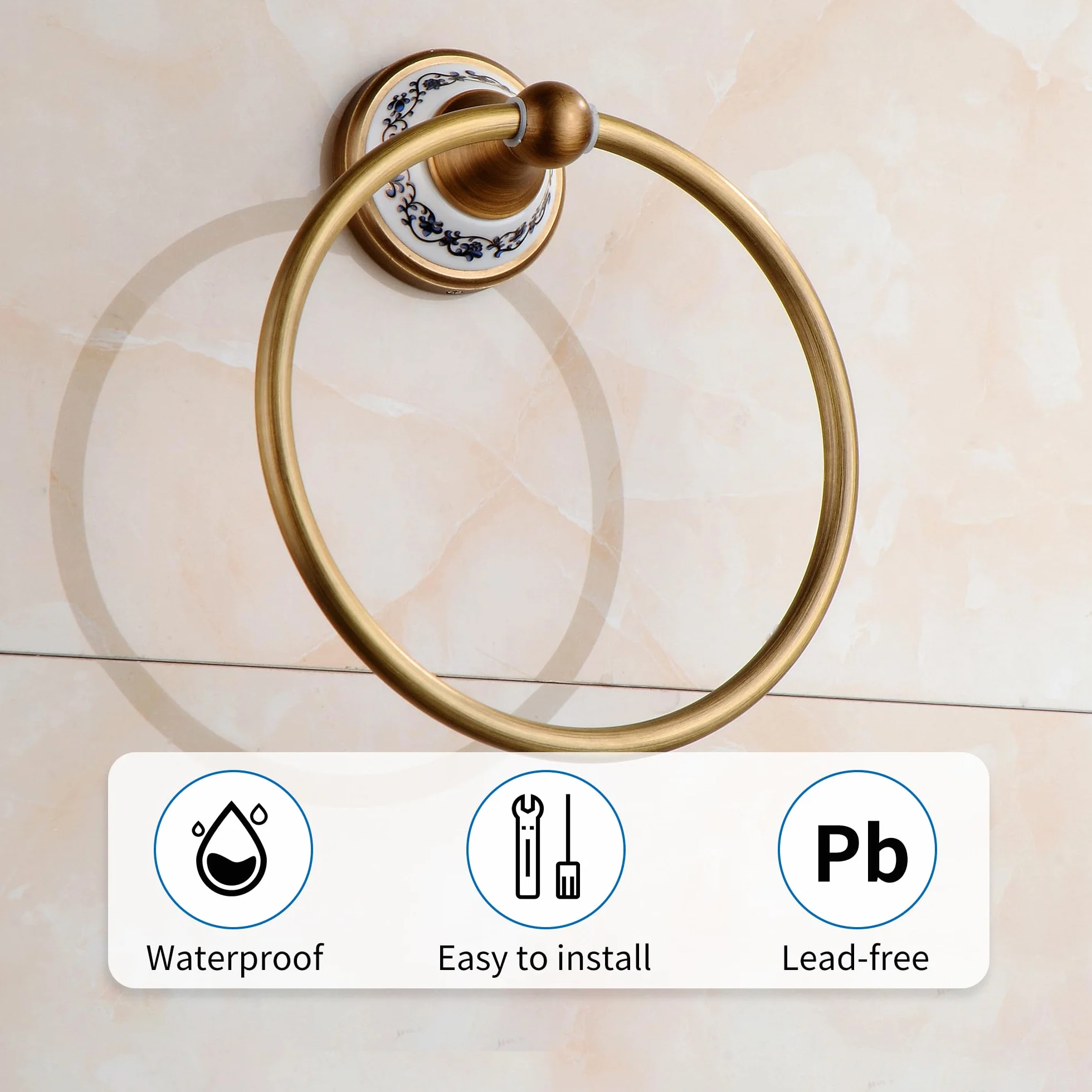 Anillo de Toalla, Percha de latón Antigua, Accesorios de Cocina de baño, Soporte de Toallas, diseño cerámico