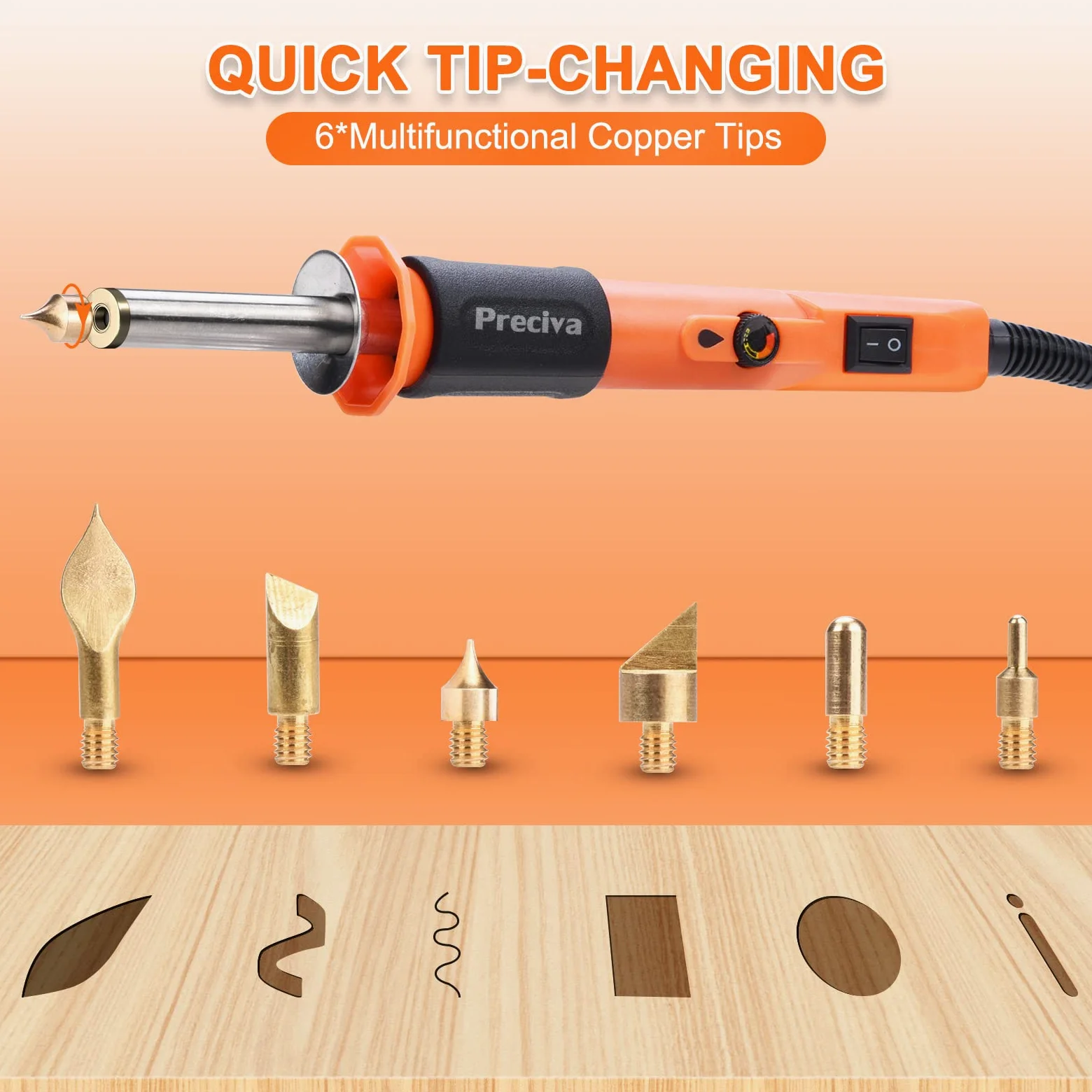 Pirografía Madera 25W, Preciva Soldador Quema Eléctrico Temperatura Ajustable 300~500 ℃ para Madera DIY, Manualidades, Pirografía Eléctrica, con 6 Puntas para Soldadura