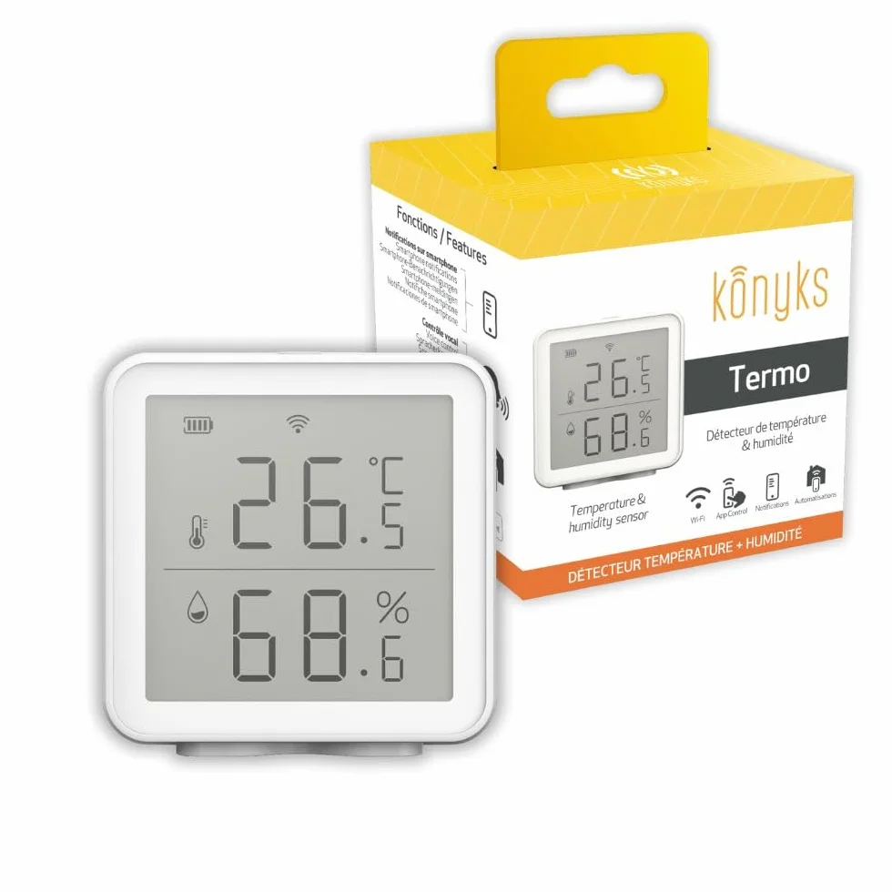 Konyks Termo Termómetro-Higrómetro Wi-Fi compatible Alexa, Google Home,Tuya, programa tareas en segùn que temperaturas