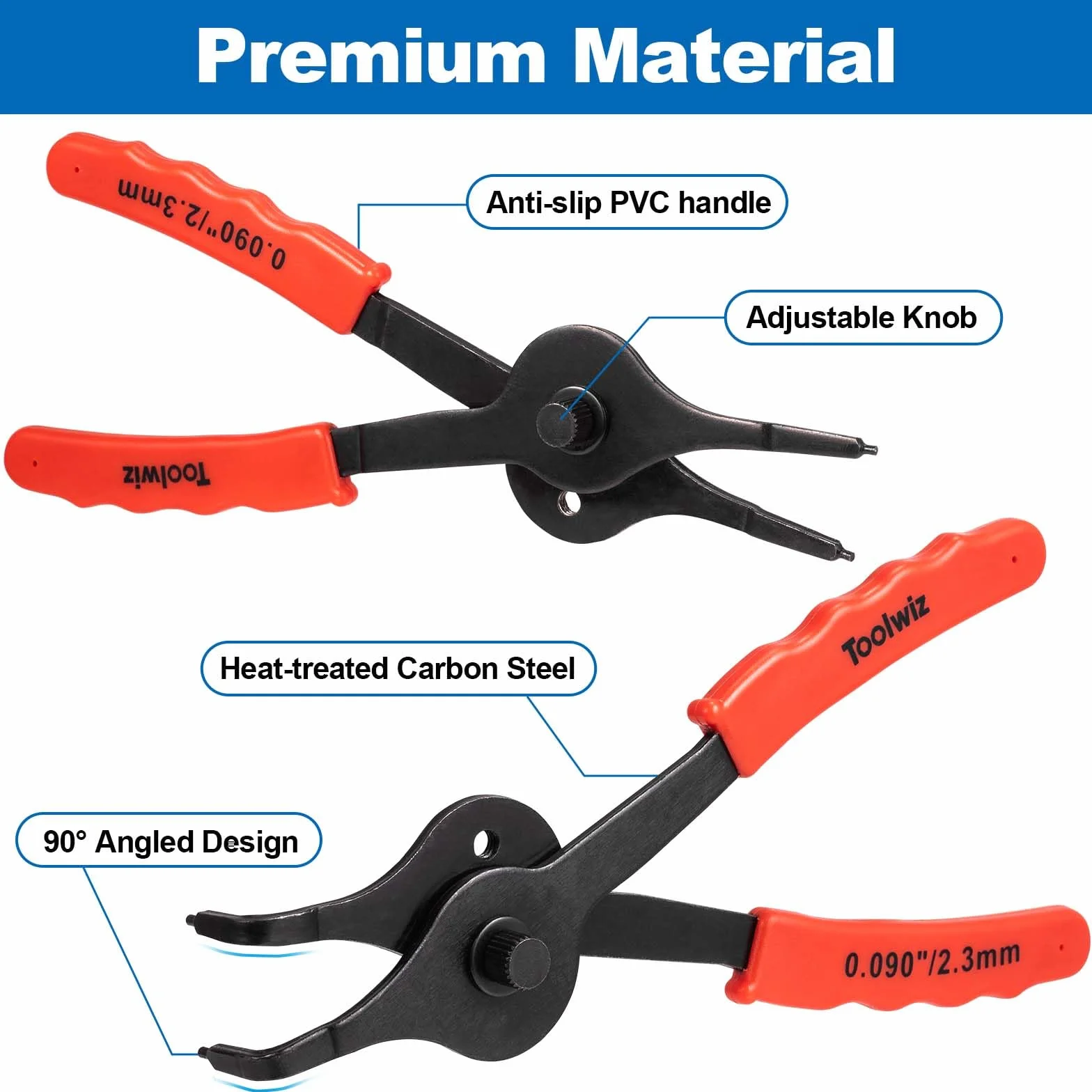 Toolwiz Juego de alicates de anillo a presión, 10 piezas de alicates de anillo de retención internos y externos, alicates de clip en C, herramientas automotrices curvadas y rectas de alta resistencia