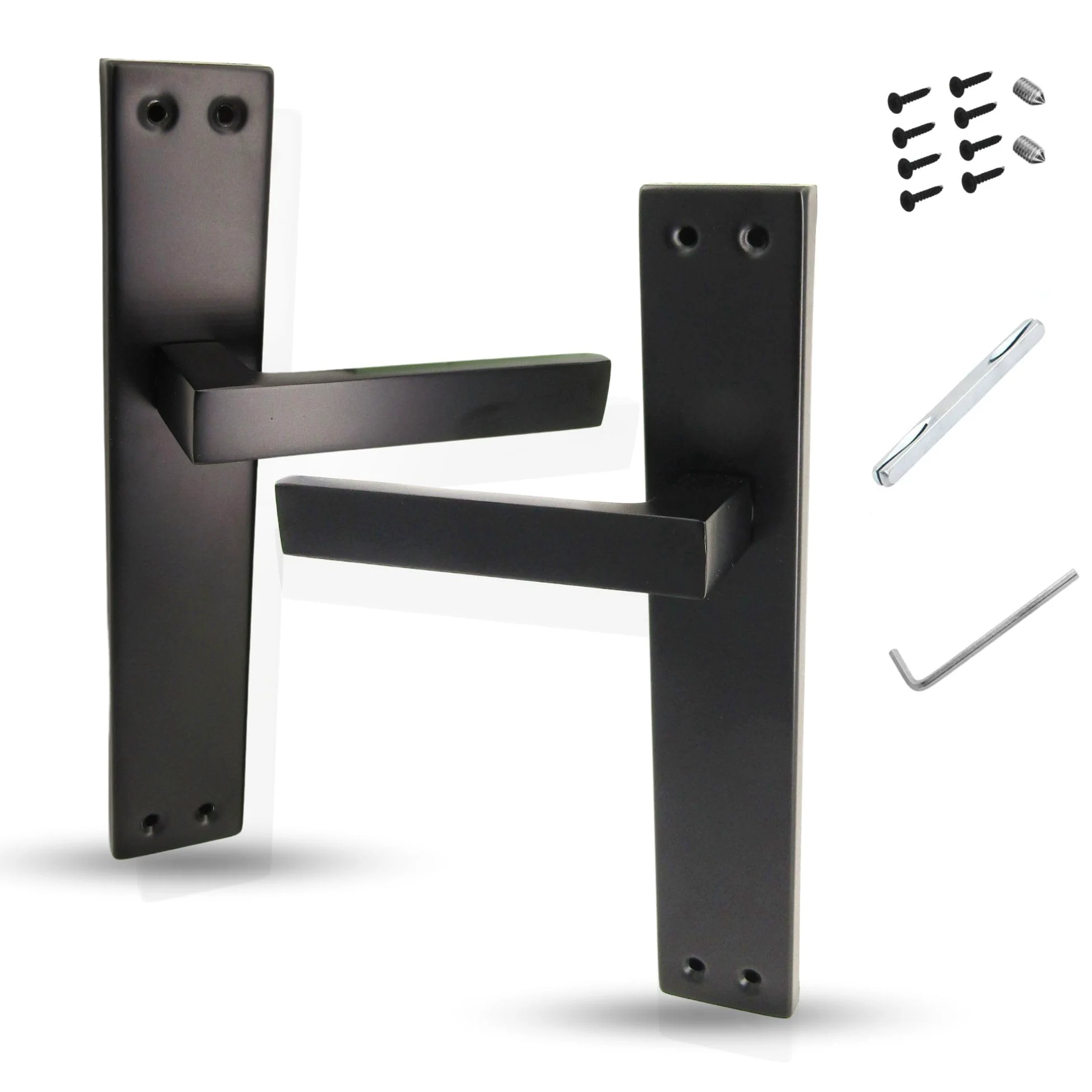 AZERODESIGN-Manetas Puertas Interior Casa-Manillas Puertas Interior Placa Cuadrada-4,5x24,5 cm-Largo Manija de 12 cm-Color Negro Mate-Manivelas Puertas Interior-Material Aluminio