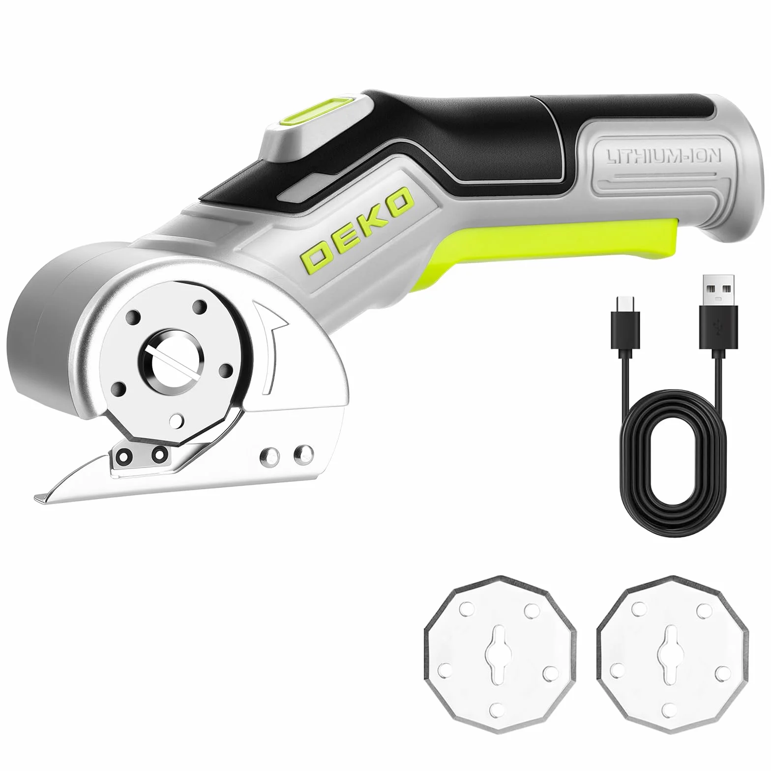 DEKOPRO Tijeras Eléctricas Inalámbricas de 3.7 V - Tijeras Eléctricas Multifuncionales - Cortan con Fuerza Cartón y son Adecuadas para Materiales Como Tela, Cuero, Alfombras y Plástico,Gris