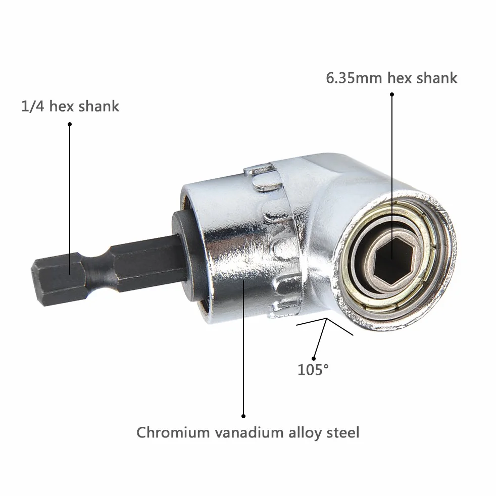 TIMESETL Taladro de Angulo Adaptador de Destornillador Adaptador de ángulo 105 Grados para Broca, Punta Flexible Magnetica Atornillador Angulares Magneticos para Atornillador, 6,35MM