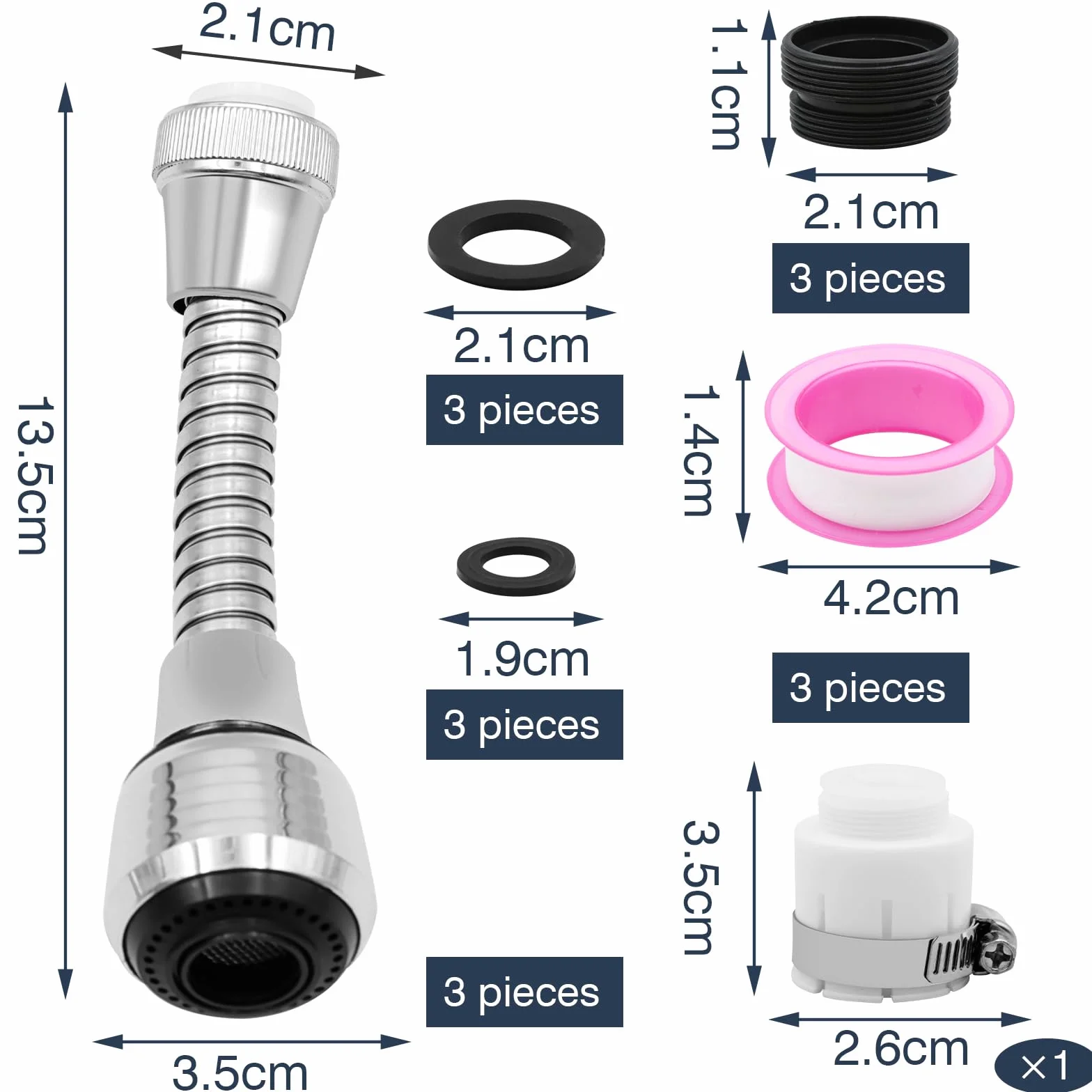 VEGCOO 3 Pcs Alargador Grifo Giratorio 360°, Adaptador Grifo Cocina Ahorro de Agua