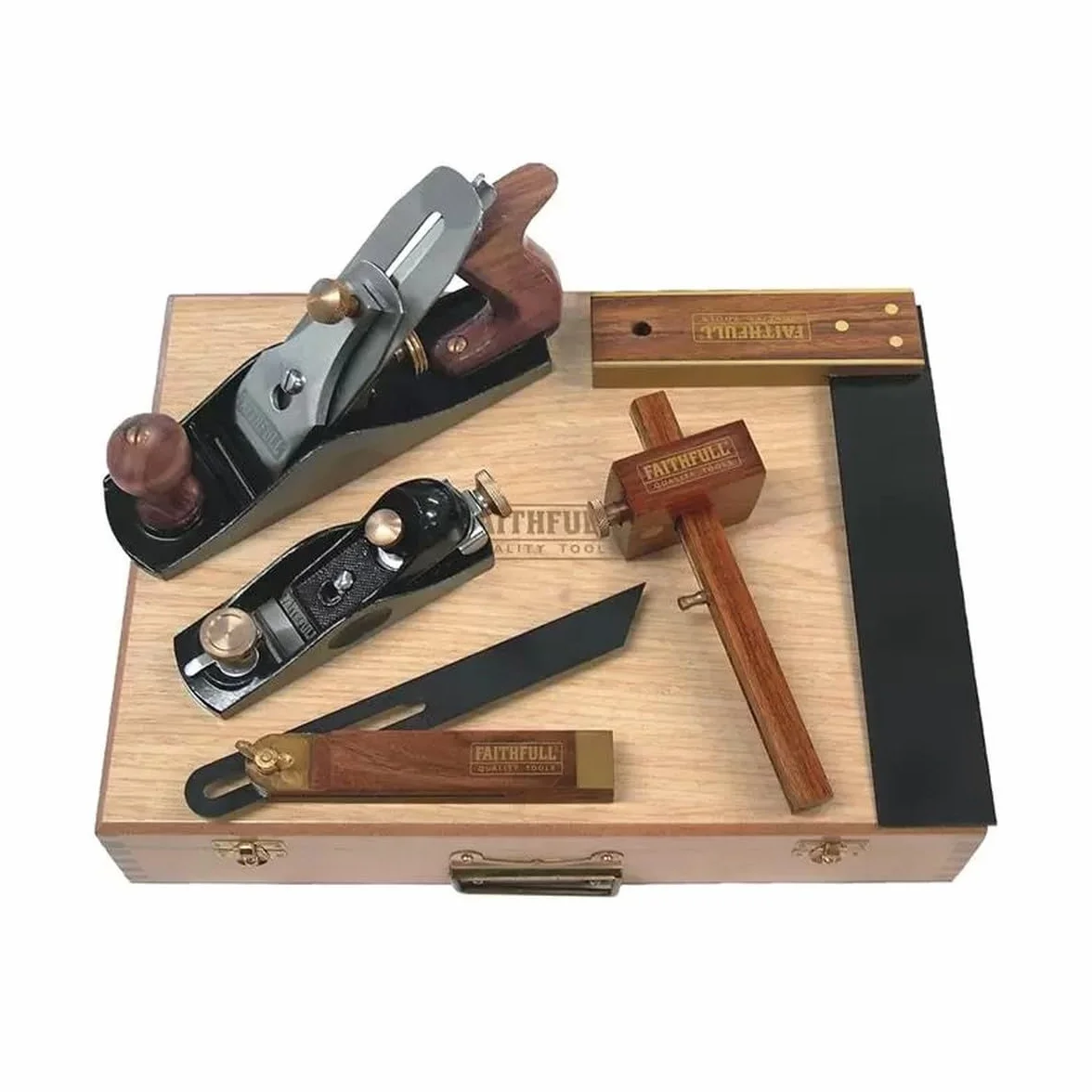 Faithfull Coffret d'outils de menuisier 5 pièces Rabot de finition n°4 rabot de paume équerre biseau coulissant trusquin bois