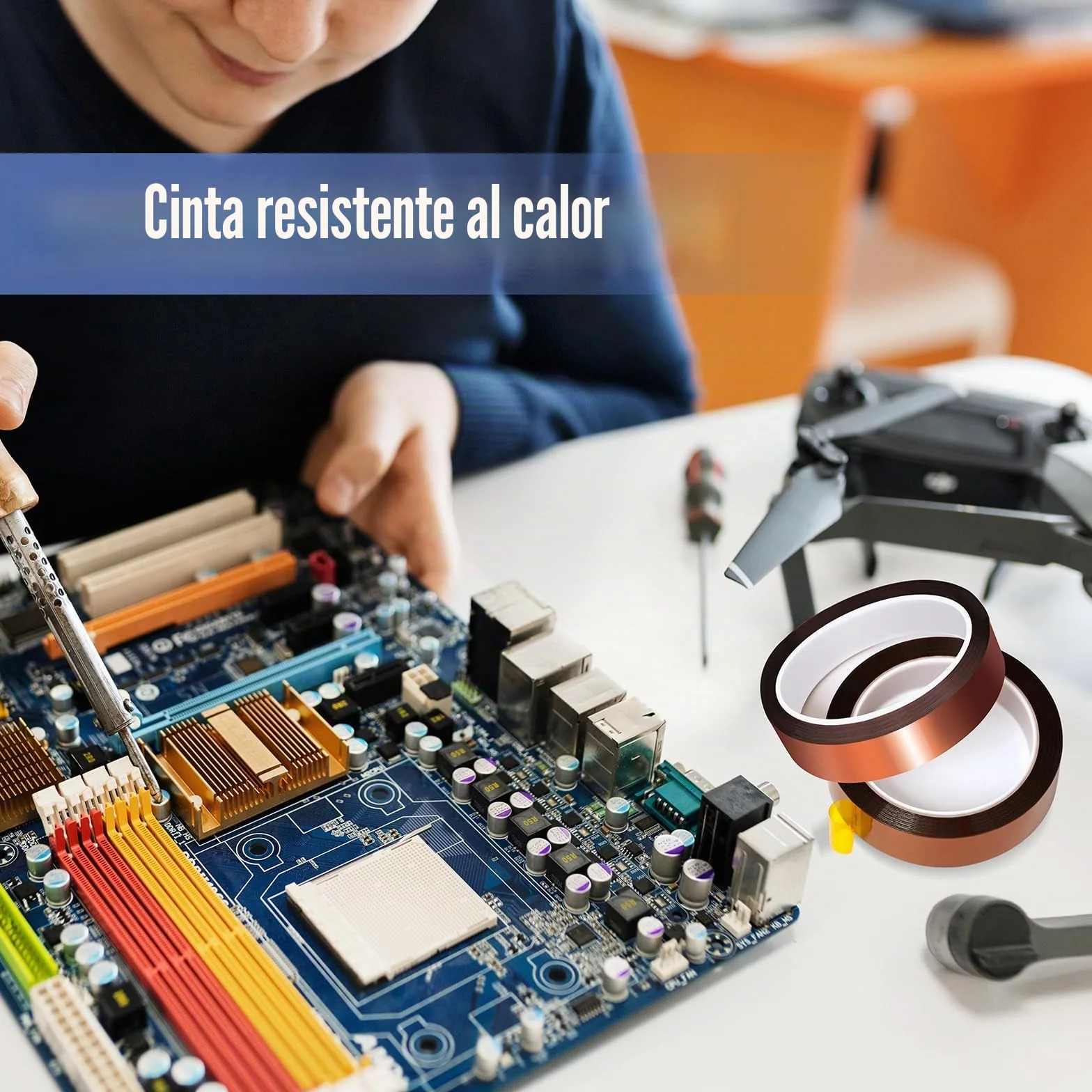 2 rollos de cinta adhesiva Kapton, 20 mm x 25 m, resistente al calor, cinta aislante de alta temperatura, cinta térmica para placas de circuito impreso electrónicas por sublimación