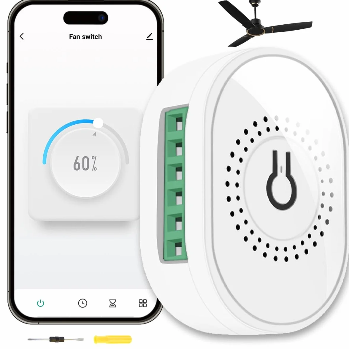 Interruptor inteligente para ventilador de techo con 4 velocidades, WiFi, mini relé inteligente, módulo de interruptor DIY, 150 W máx., requiere cable neutro, compatible con Alexa