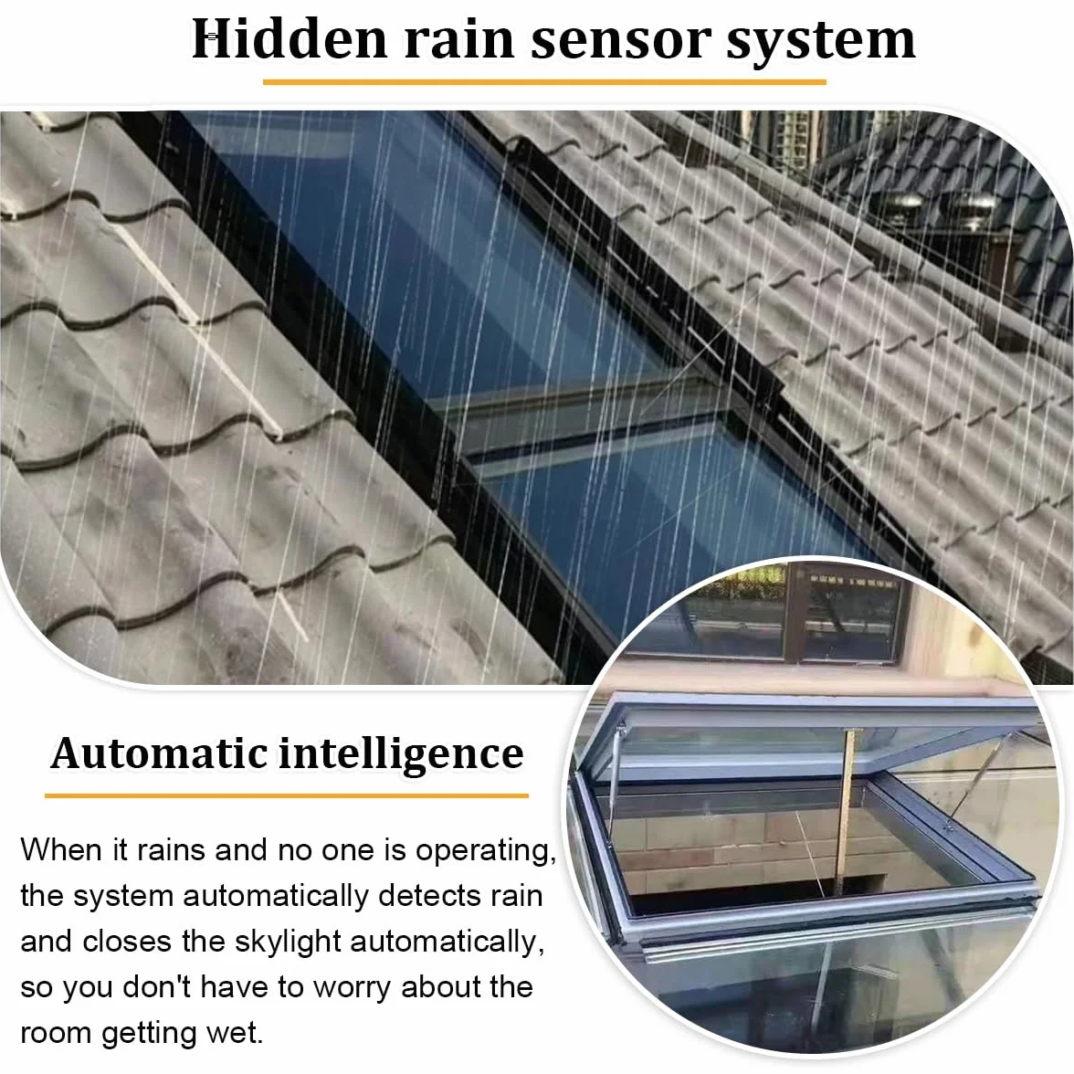Ventana de Techo Con Salida Eléctrica Inteligente, Claraboya de Techo para El Hogar con Control Remoto, Ventana de Pozo de Iluminación Subterránea, Sensor de Lluvia para Ático/solárium/sótano/ático(Lx