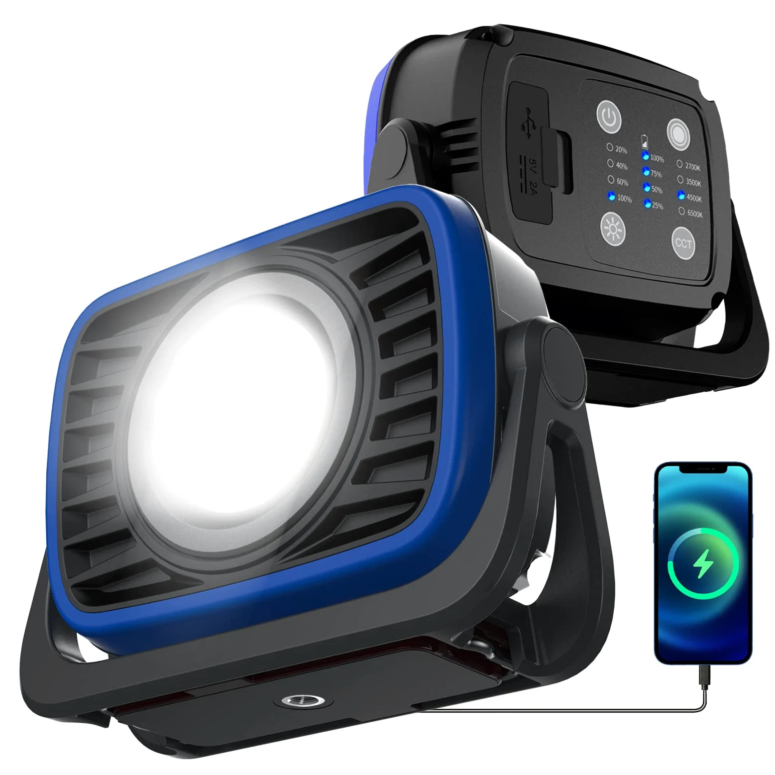 Foco de Trabajo LED Recargable, Luz de Trabajo Portátil Magnética LED COB 2000Lm, 4 Colores de Iluminación, Para Reparación de Automóviles Construcción Camping