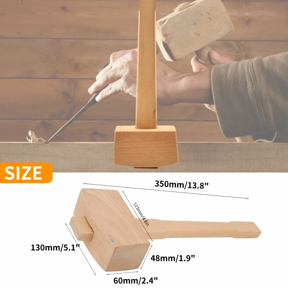 Mazo de madera natural pequeño/grande, martillo de carpintero profesional Martillo de mazo de madera Herramienta de carpintería para colocar y ensamblar muebles de madera (L)