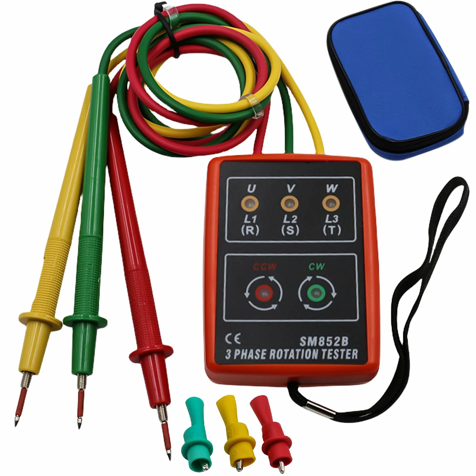 Comprobador de fase portátil de 3 fases: medidor de campo giratorio CA 60 V ~ 600 V, 3 fases de rotación probador, comprobador de voltaje con probador de zumbador y pinzas de cocodrilo adecuado