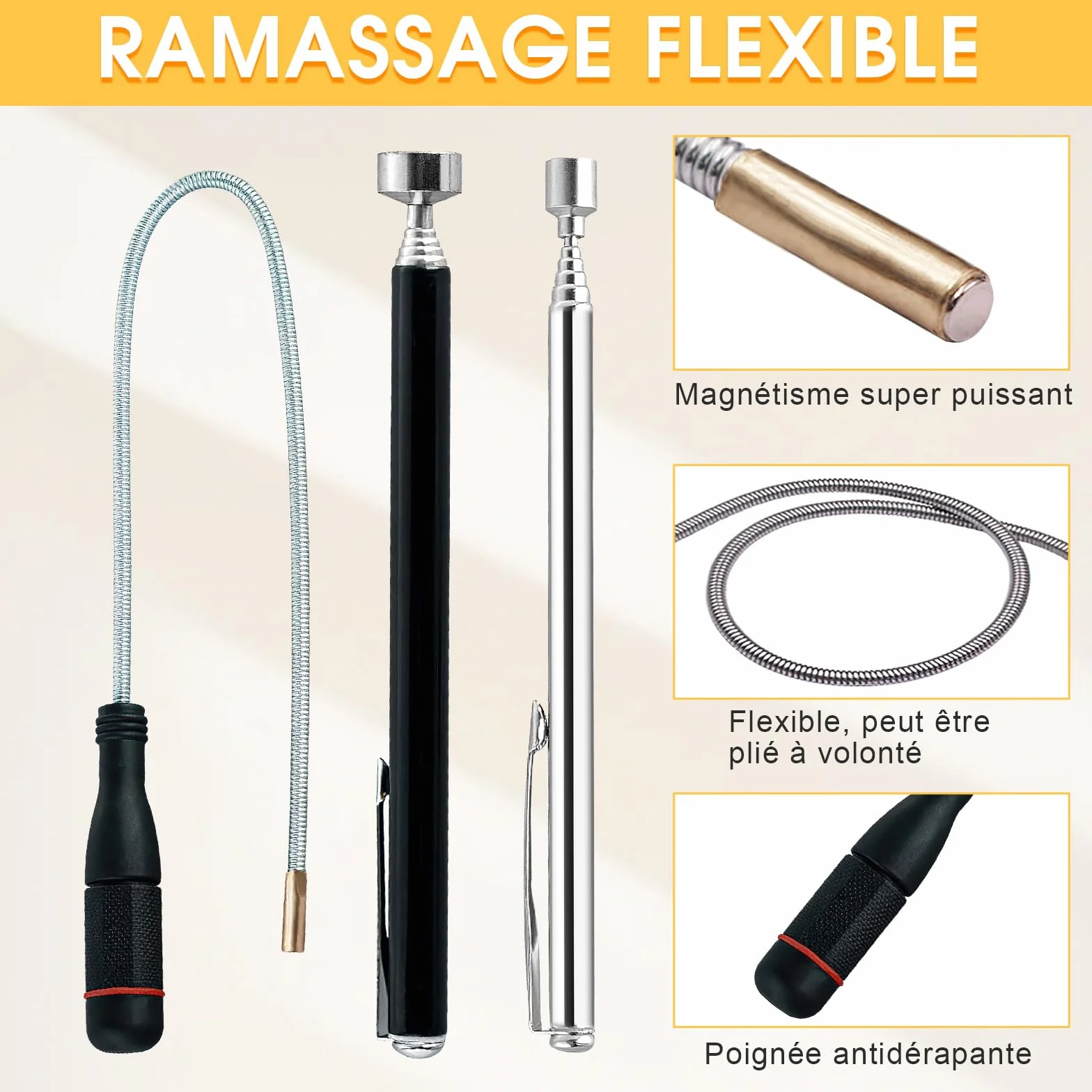 VEGCOO 3Pcs Herramientas de Recogida Iman Flexible Telescópicas Magnéticas 1.5LB 3LB 5LB, Herramientas Taller Mecanico Iman Telescopico Recogedor Magnético Para Recoger Piezas