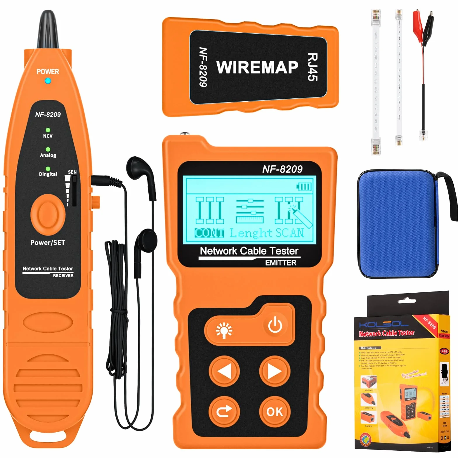 probador de cables con PoE Multifunción Wire Tracker Network Cable Tester NF-8209 con cable LAN LCD sin contacto para Cat5 Cat6 Tracker subterráneo de línea telefónica herramienta