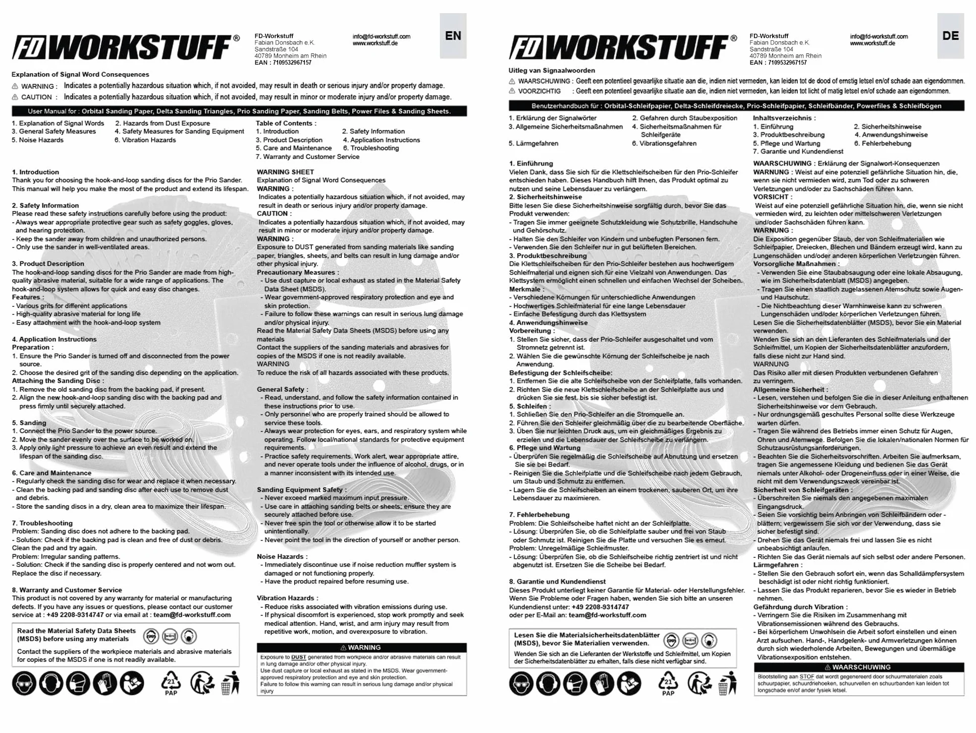 Fd-Workstuff Prio-Schleifdreiecke | 25 Stück | 11-Loch | 105 x 152 mm | Korn 40 | für Multischleifer | Schleifblätter | dreieckige Schleifpads | Schleifpapier