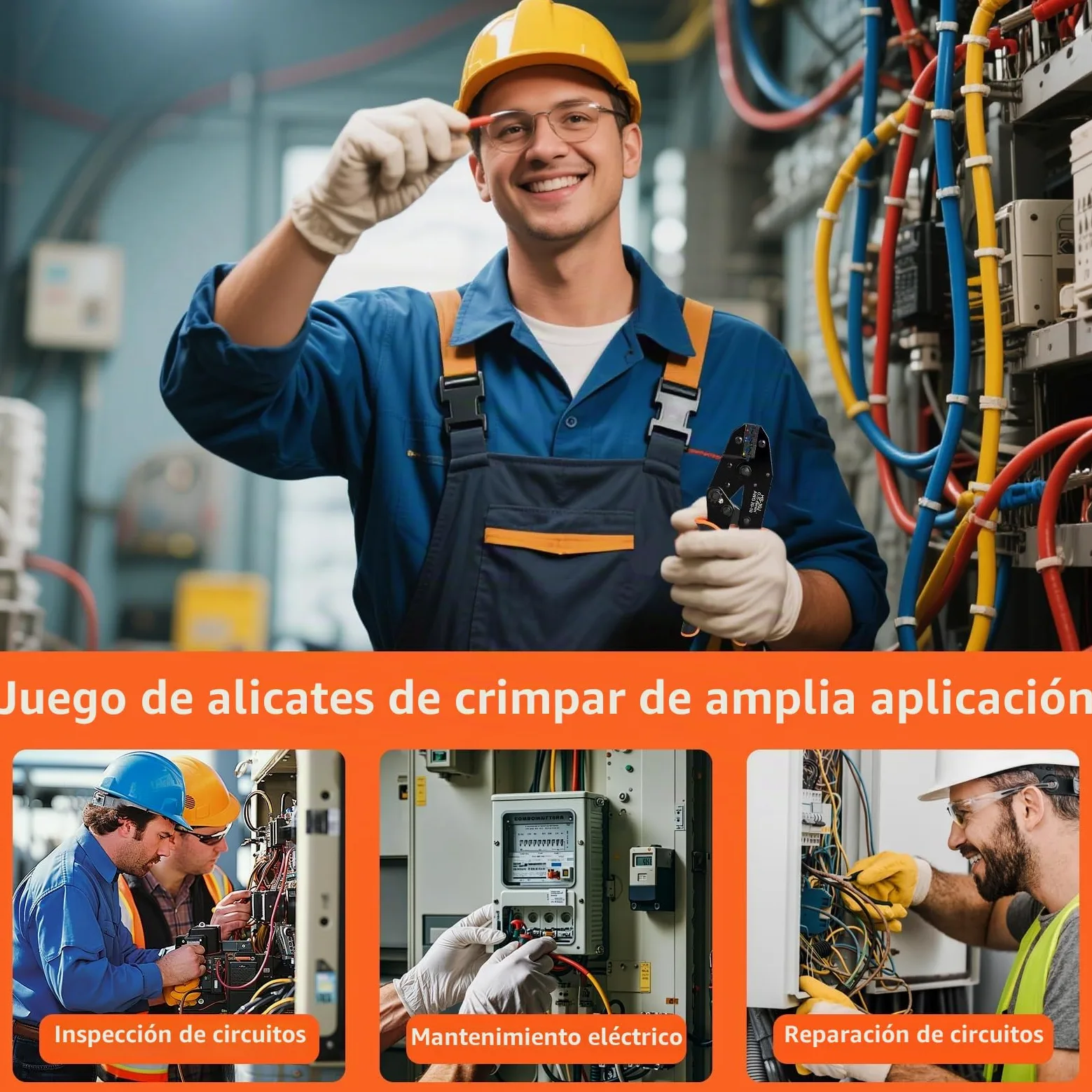 Crimpadora Terminales Eléctricos, 18 Modelos [0,5-6 mm²], Set Alicates Terminales Electricos, Juego de Alicates Crimpadores con 350 Conectores Crimpados Incluidos, Herramienta de Crimpado