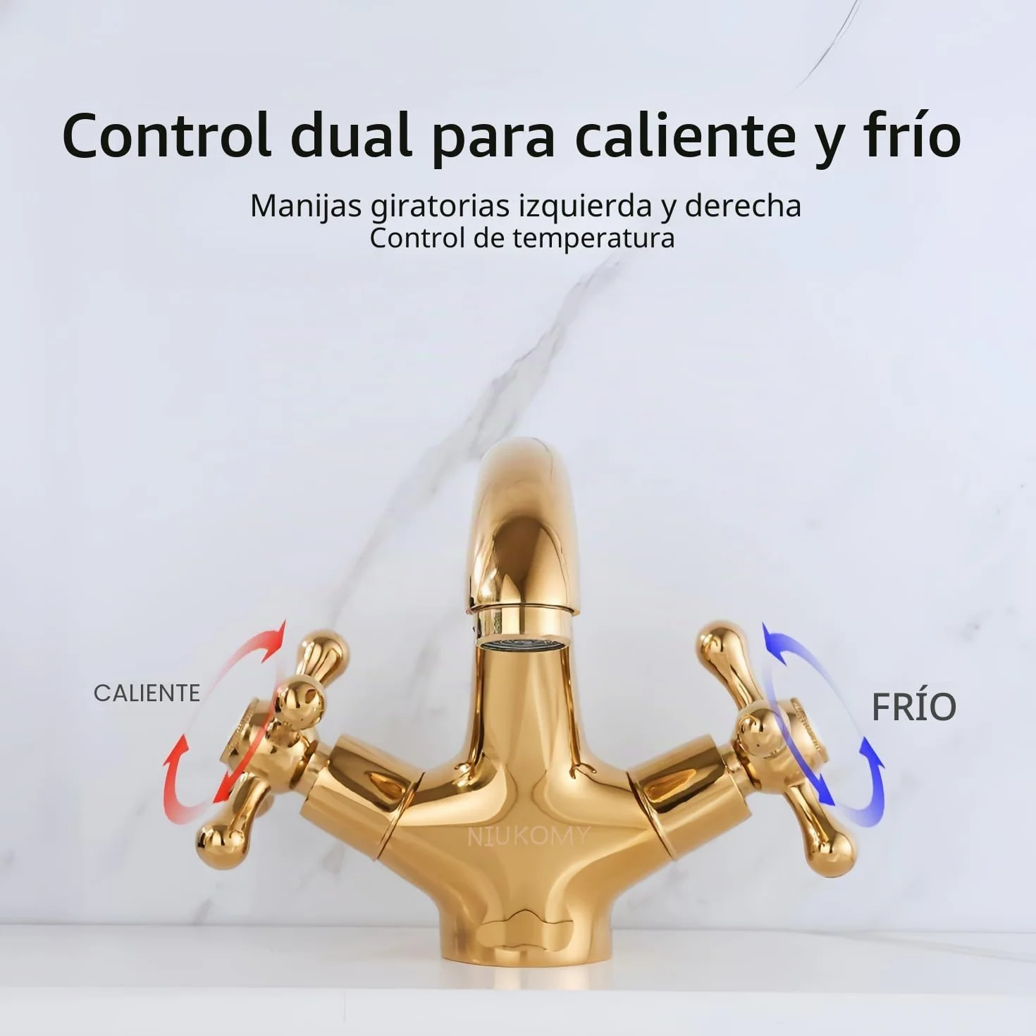 Grifo de Lavabo Latón Dorado, Grifo Baño Dos Manijas, Grifo Mezclador Baño Fregadero, Grifería de Lavabo Agua Fría y Caliente con Tubo Flexible