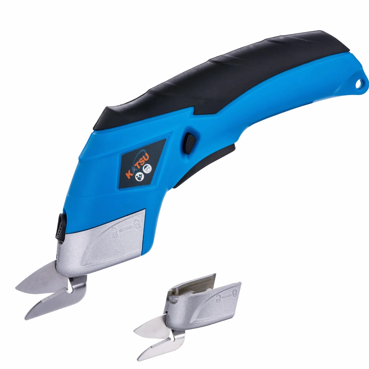 KATSU Tools Tijeras para Tela Eléctrica 3,6V Cortador de Tela Inalámbrica Ecargables con 2 Cabezas de Corte de Aleación de Acero, para Papel Cartulina Cuero Alfombra