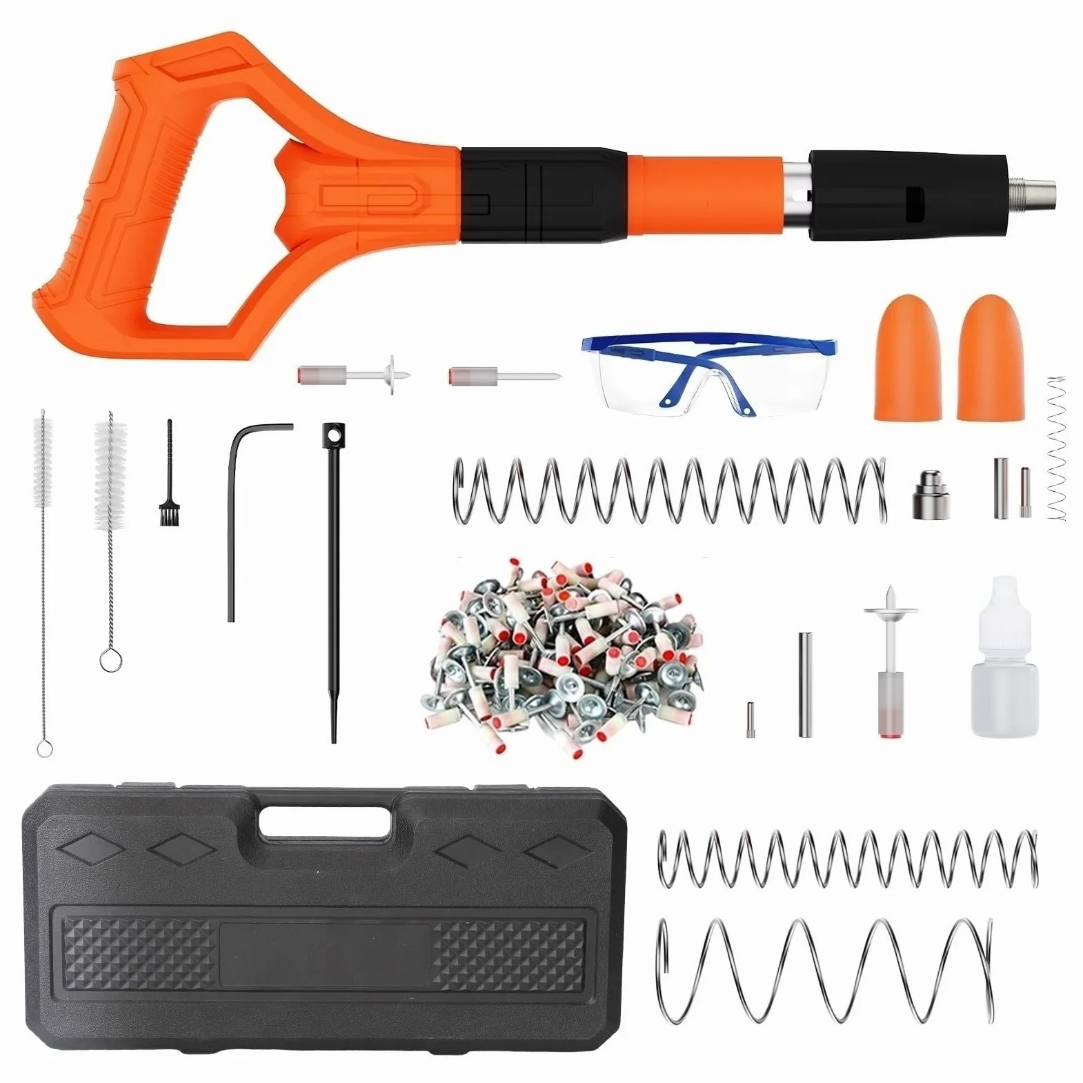 Clavadora Manual para Hormigón, Pistola de Clavos de Acero Portátil con 100 Clavos, Maletín, Gafas, Guantes, Tapones, 5 Niveles, para Fijación en Pared, Techo, Cemento, Ladrillo, Metal