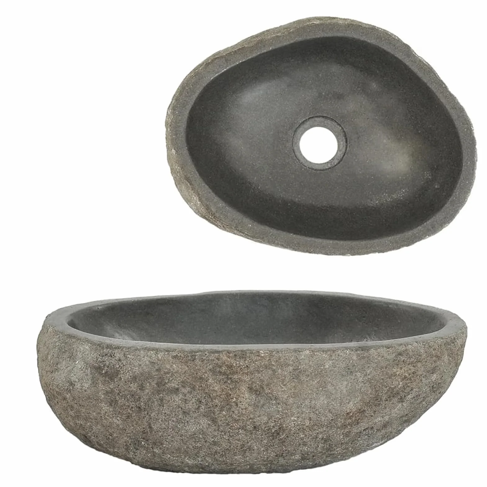 ZEYUAN Lavabo de Piedra de Río Ovalado 29-38 cm, Fregadero Sobre Encimera, Lavamanos para Baño, Lavatorio Casa De Banho