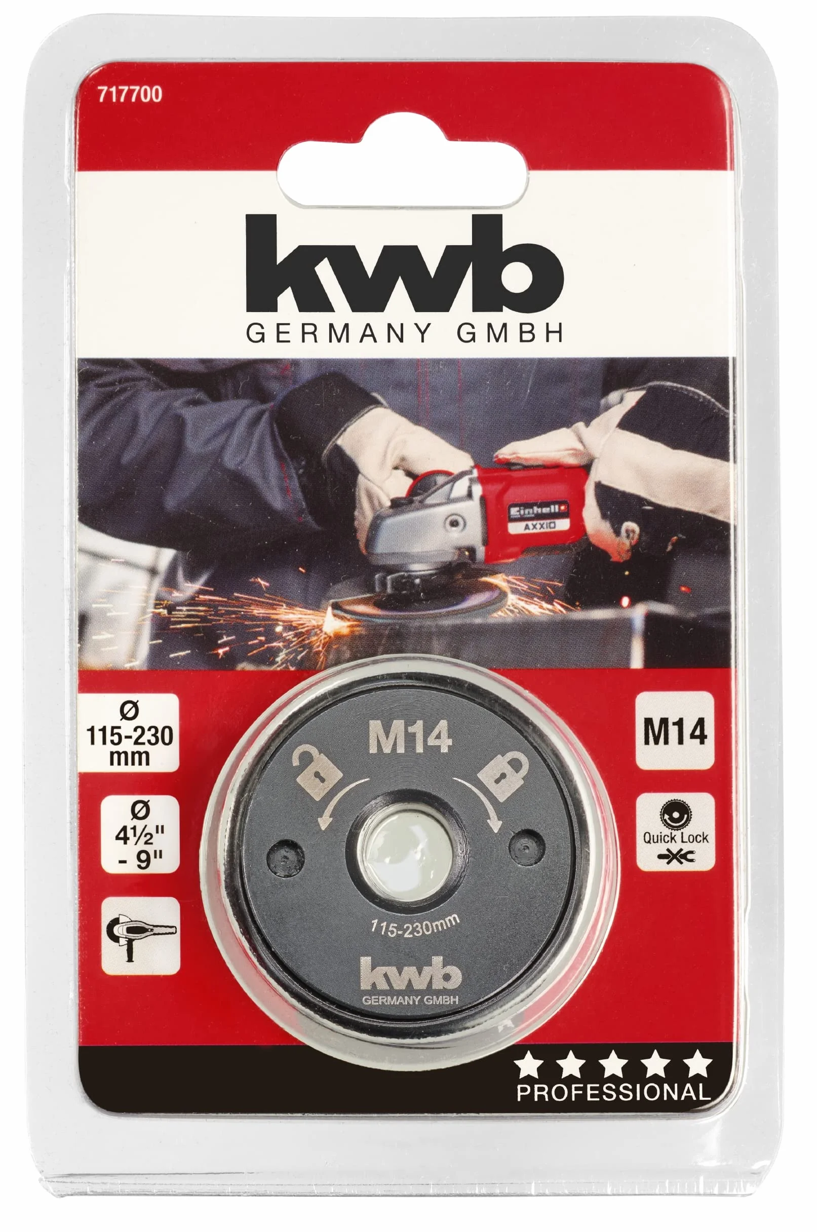 kwb Tuerca de liberación rápida para amoladora angular M14, liberación rápida para discos de corte de 115-230 mm, cambio sin herramientas sin llave