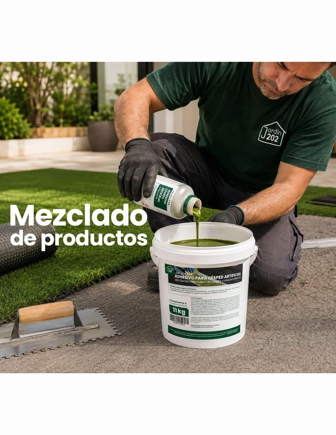 JARDIN202 Adhesivo para Césped Artificial y Caucho Bicomponente 11 Kg Alta Fijación