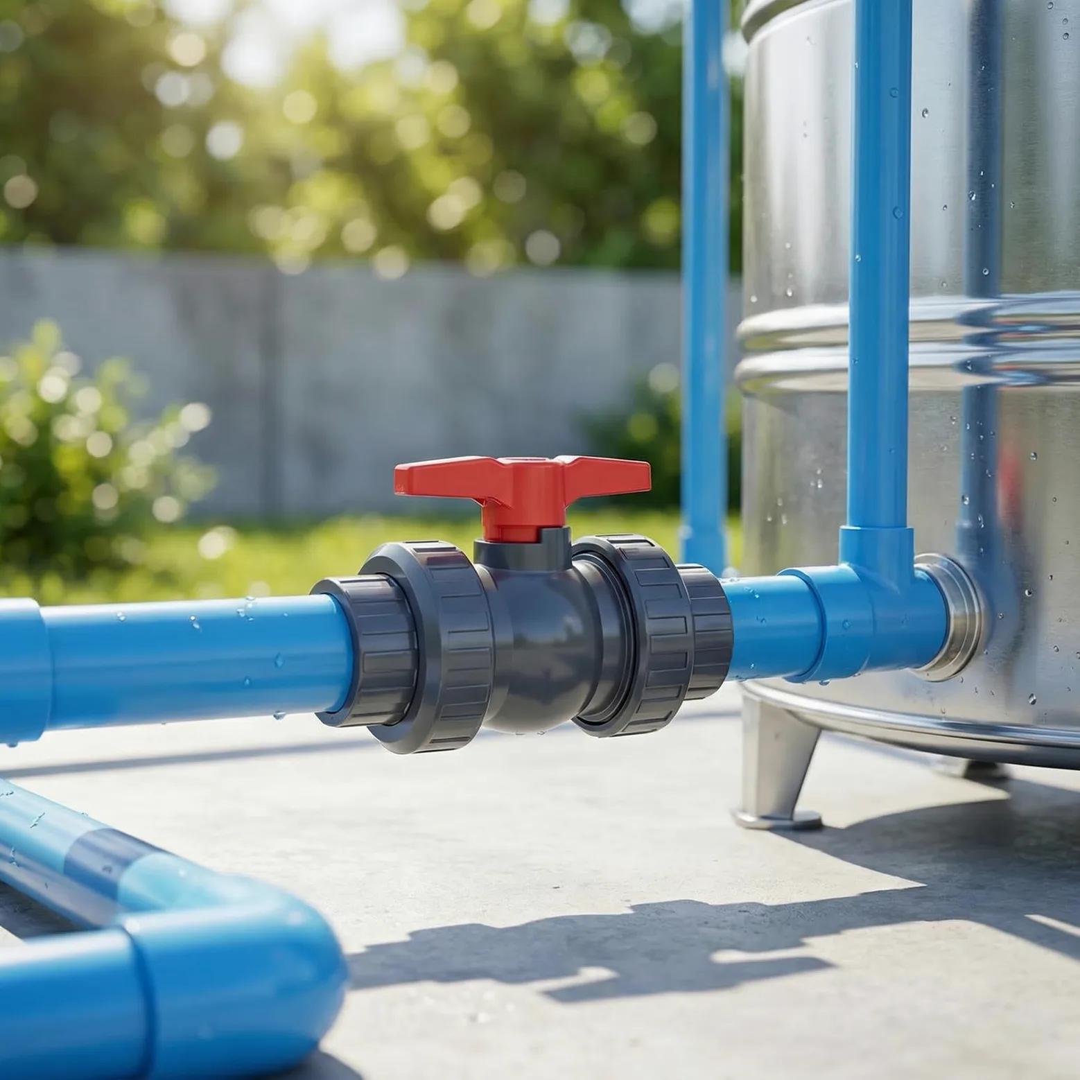 Válvula de bola con conector de manguera de PVC, válvula de cierre para piscina, incluye 1 válvula de cierre de 1 1/2" (50 mm), 2 boquillas de manguera de 32-38 mm, conector de manguera de