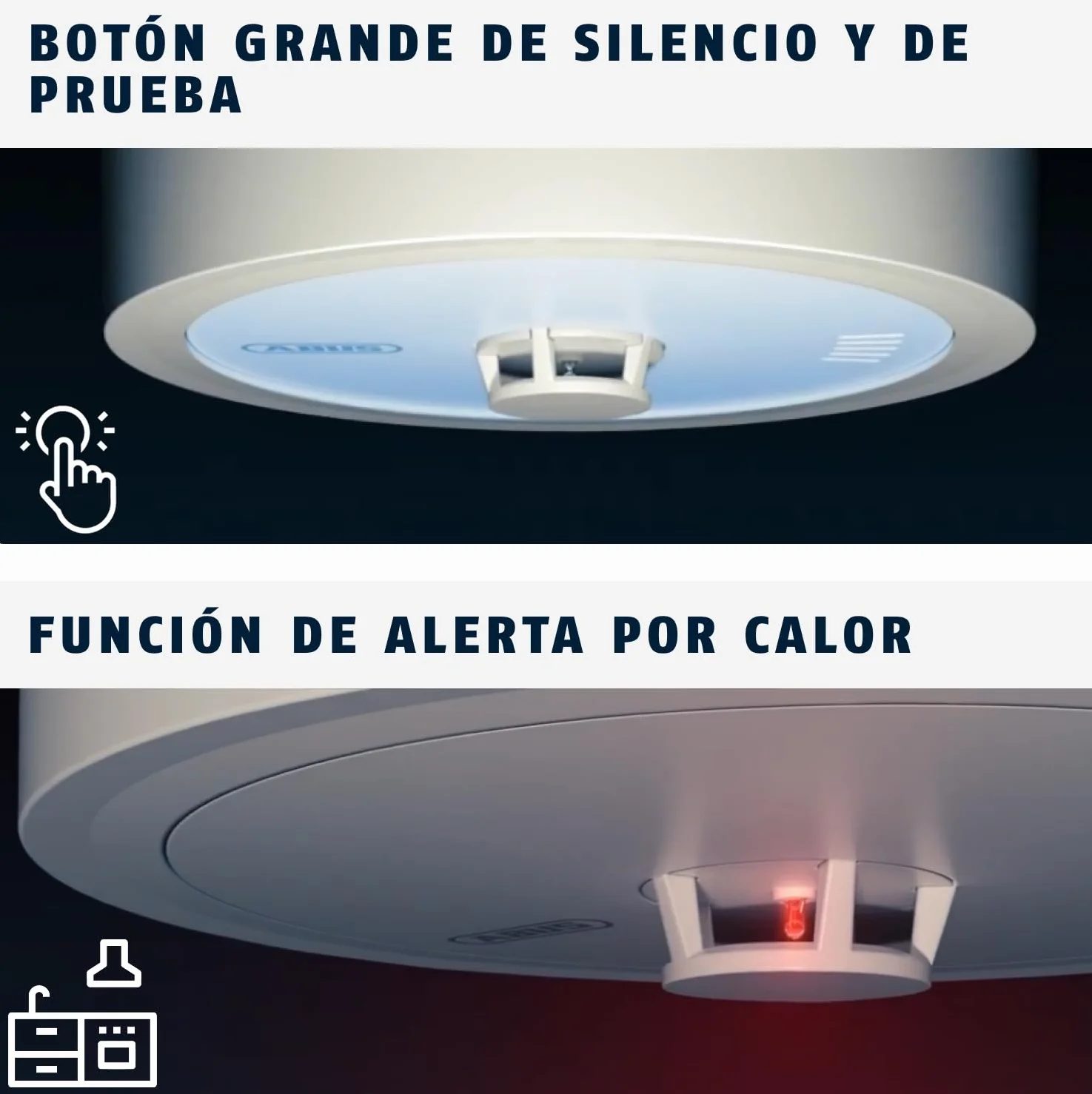 ABUS Prevaro 10 - Detector de Calor Certificado para Cocina, Baño, Garaje y Sótano - con Batería de 10 Años, Autotest Automático y Gran Botón de Prueba
