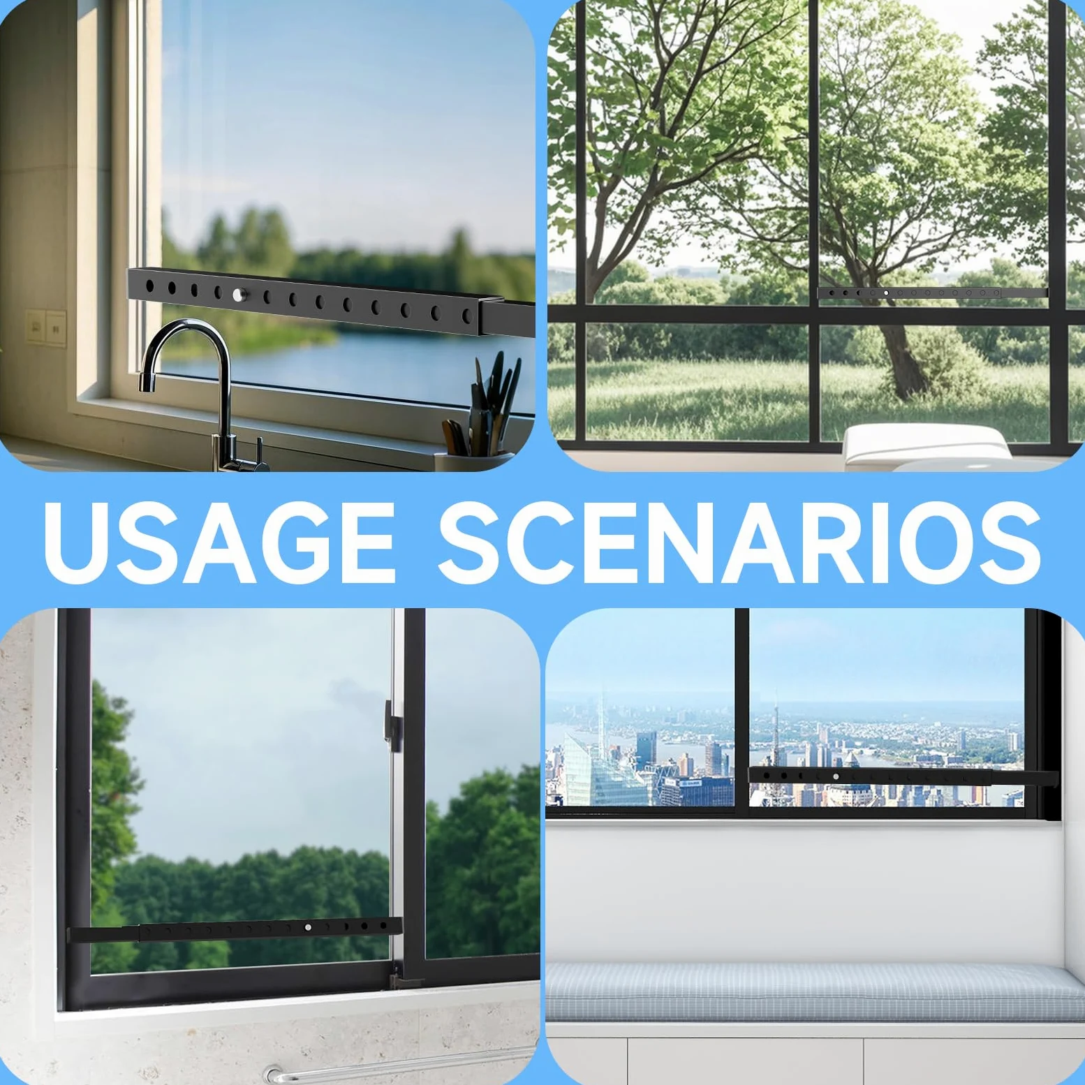 ZhouDaShu Barras de seguridad ajustables para ventana, barras de seguridad interior vertical, bloqueo de barra de ventana para evitar robos, barras de seguridad para ventana para niños, barra de