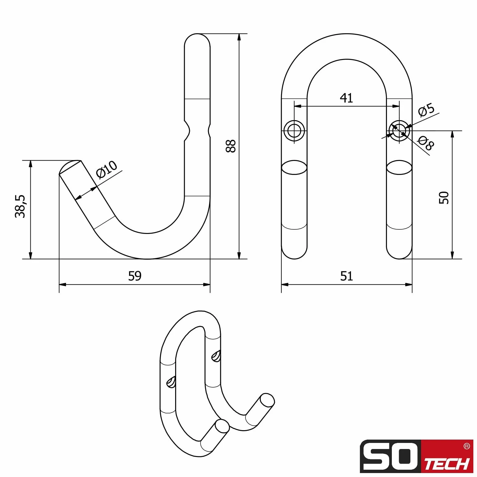 SOTECH Juego de 5 percheros FARA 88 x 51 mm, auténtico acero inoxidable cepillado, ganchos para ropa, ganchos para pared, ganchos para chaquetas