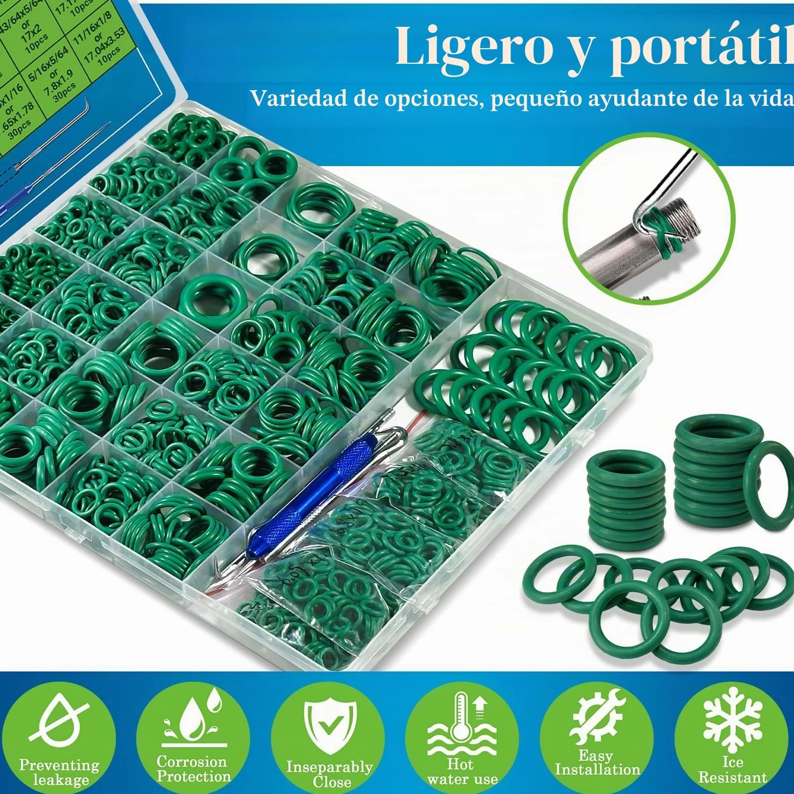 Juego de 595 juntas tóricas de CA para automóviles SAE y métricas reparación profesional