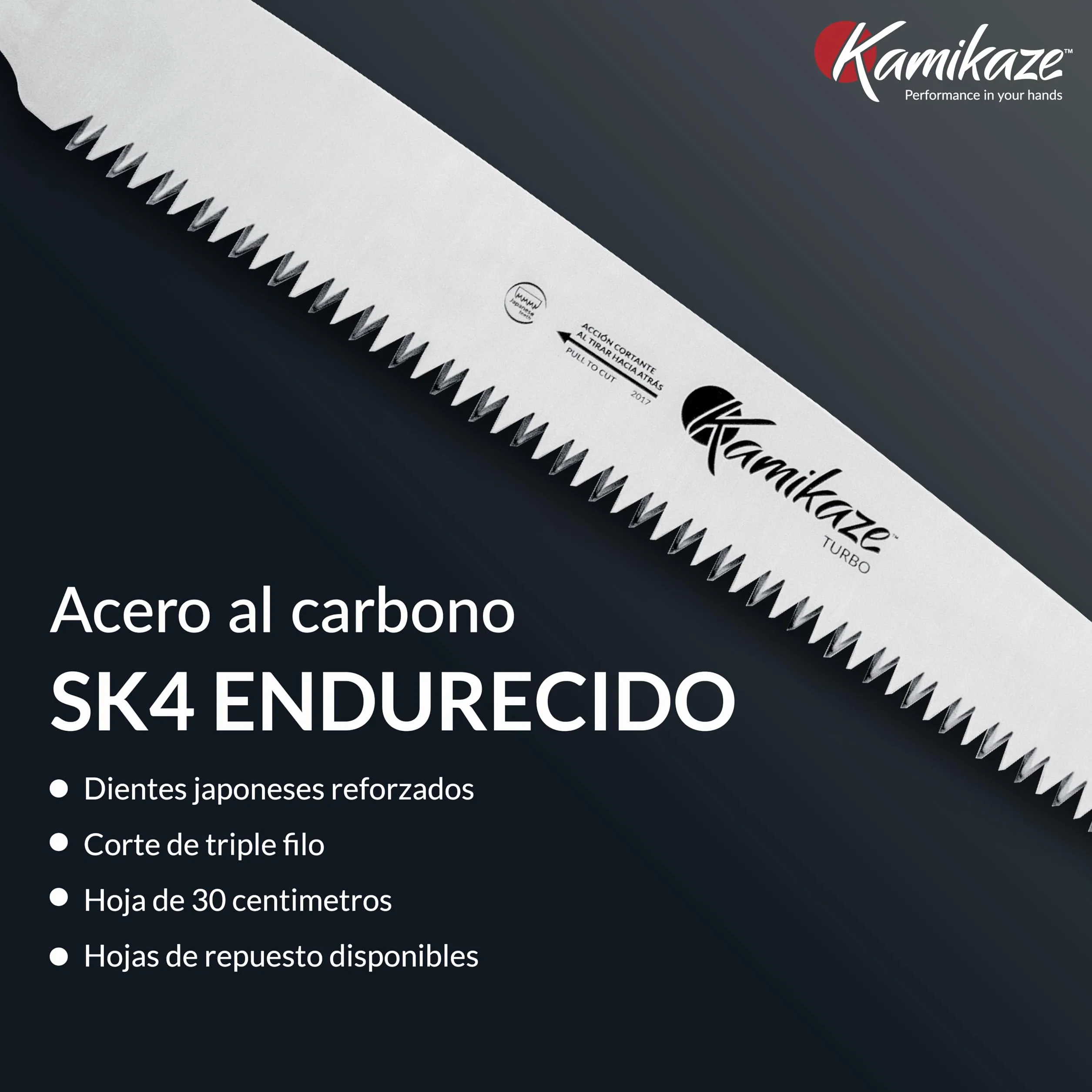 KAMIKAZE Serrucho de Poda Recto S-300H. Serrucho con Dentado Japonés de Hoja Recta 300mm. Sierra para Madera con Hoja de Acero SK-4 Rico en Carbono de Alta Durabilidad. Incluye Funda.
