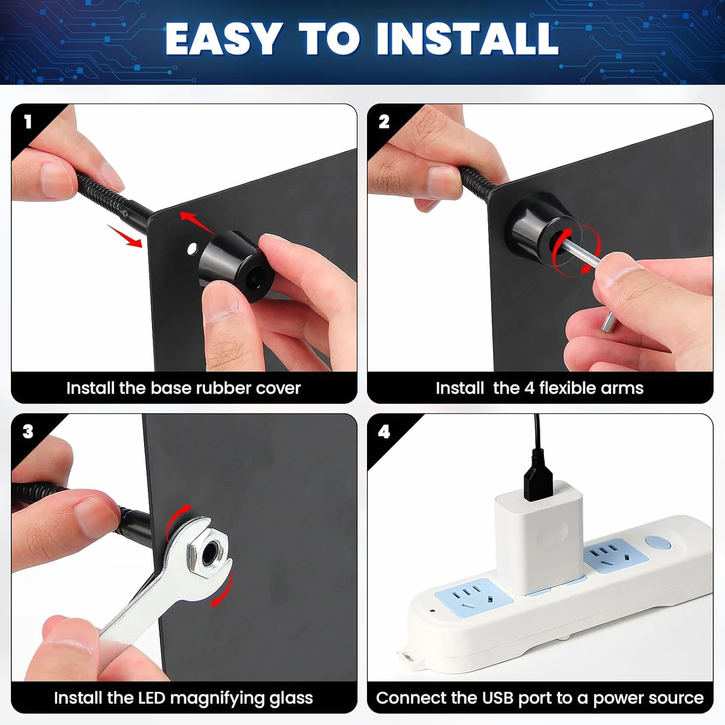 Tercera mano para soldar, ayuda de soldadura Tercera mano con luz de lupa 6X, estación de soldadura con 4 brazos flexibles y lupa con lámpara LED, ayuda de soldadura para soldadores, fabricantes de