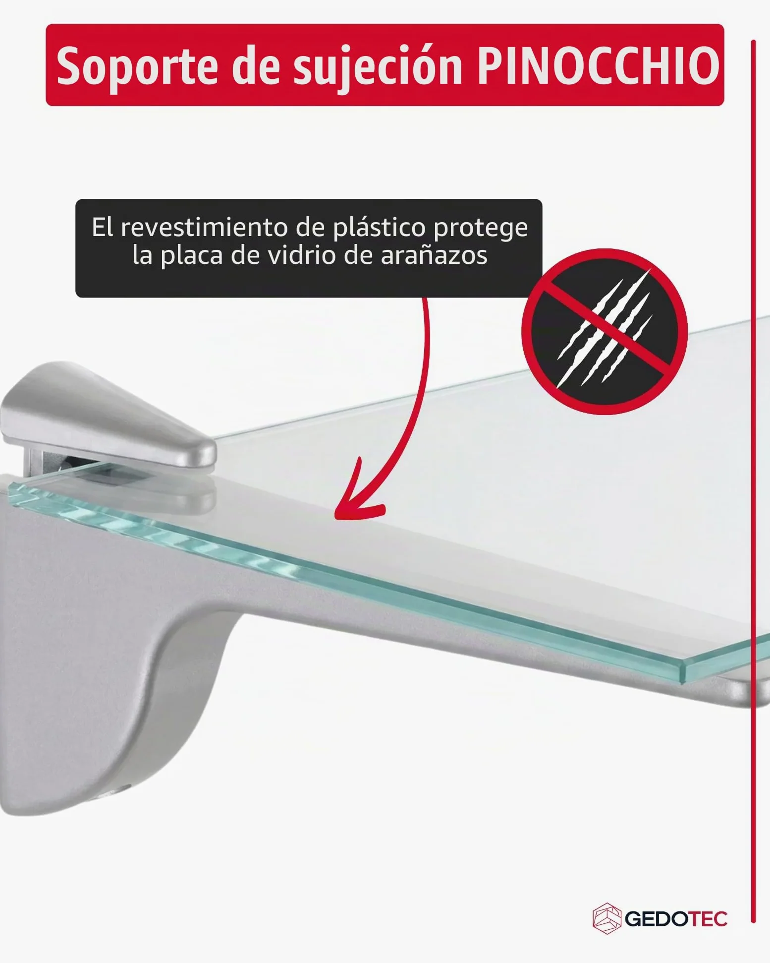 Gedotec Design Soporte de estante de vidrio - Plata mate | 2 piezas - soporte de estante de carga pesada | PINOCCHIO | estante de pared de metal | soporte de estante hasta 50 kg | soporte de estante