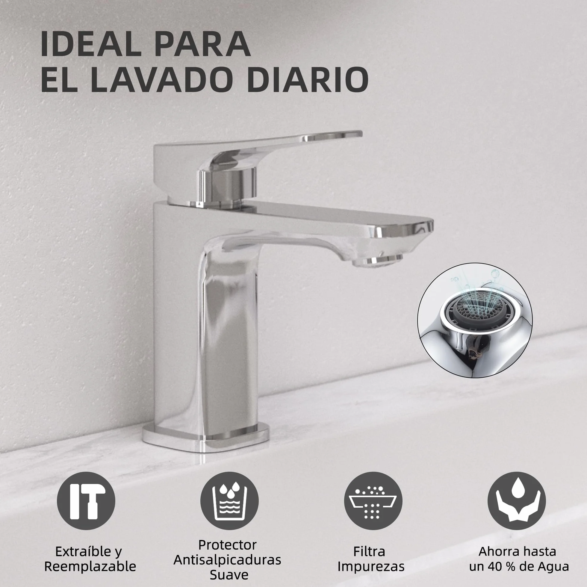 BELZ Grifo monomando de lavabo para baño, cartucho cerámico, instalación fácil, ahorro de agua y energía, diseño moderno